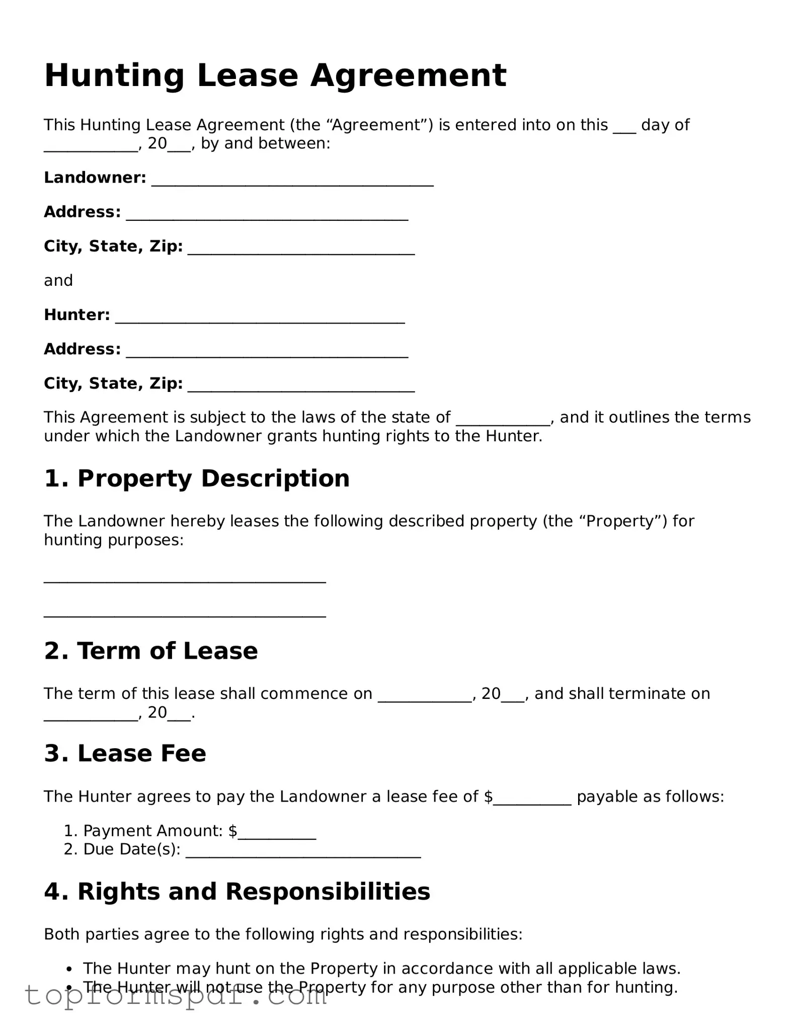 Legal Hunting Lease Agreement Form