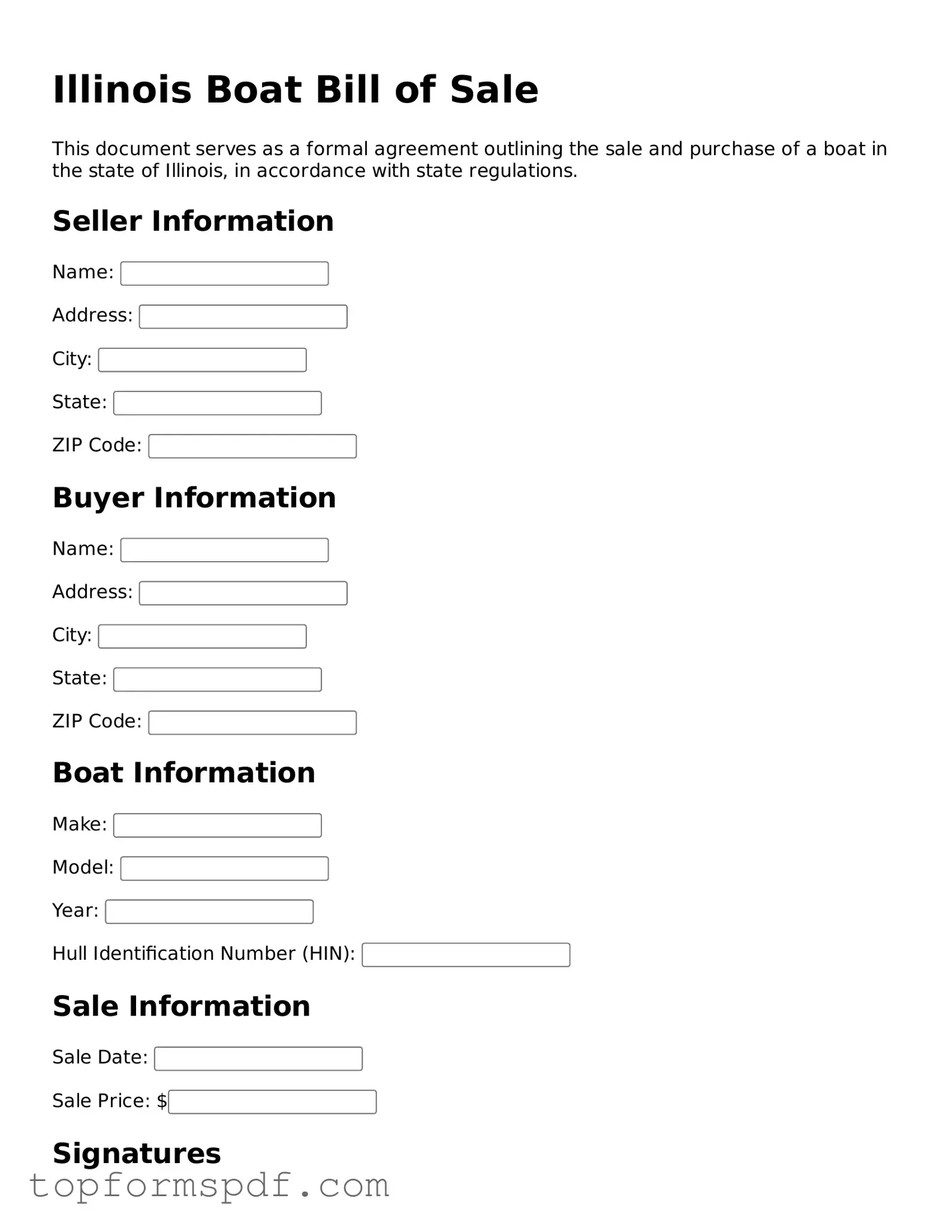 Blank Illinois Boat Bill of Sale Template