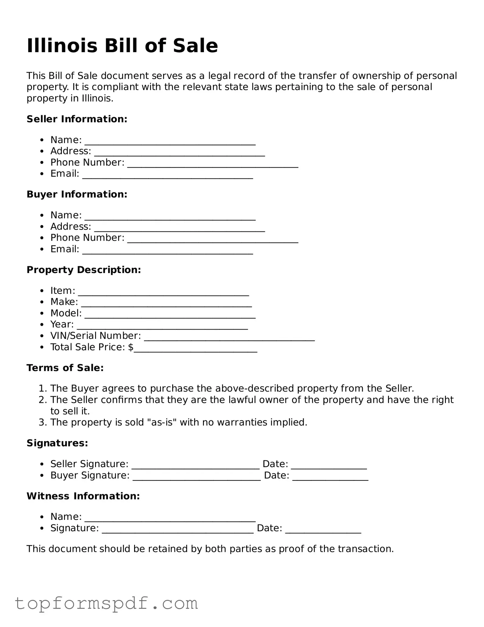 Blank Illinois Bill of Sale Template