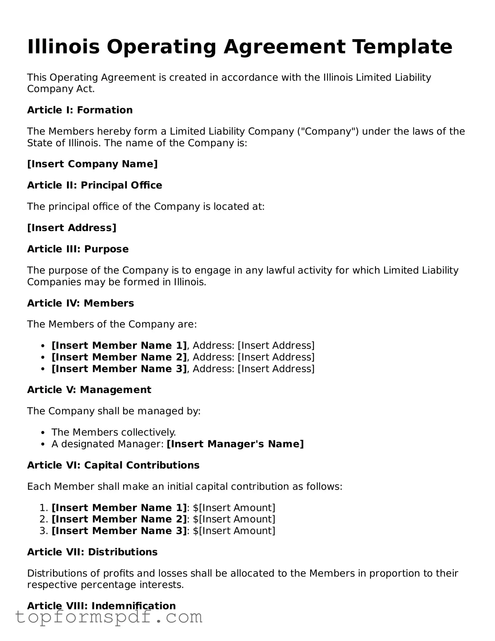 Blank Illinois Operating Agreement Template
