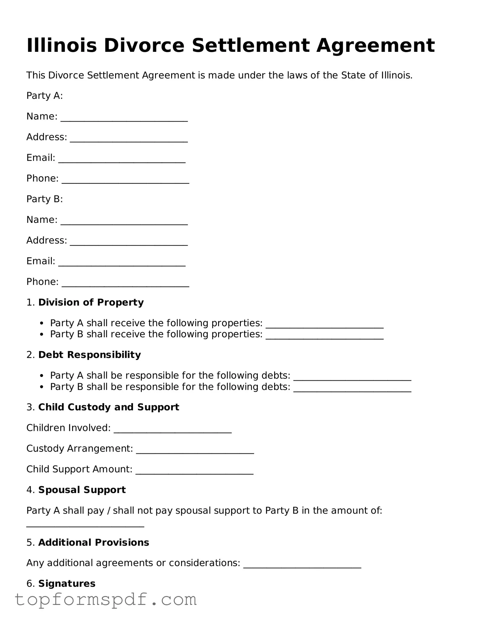 Blank Illinois Divorce Settlement Agreement Template