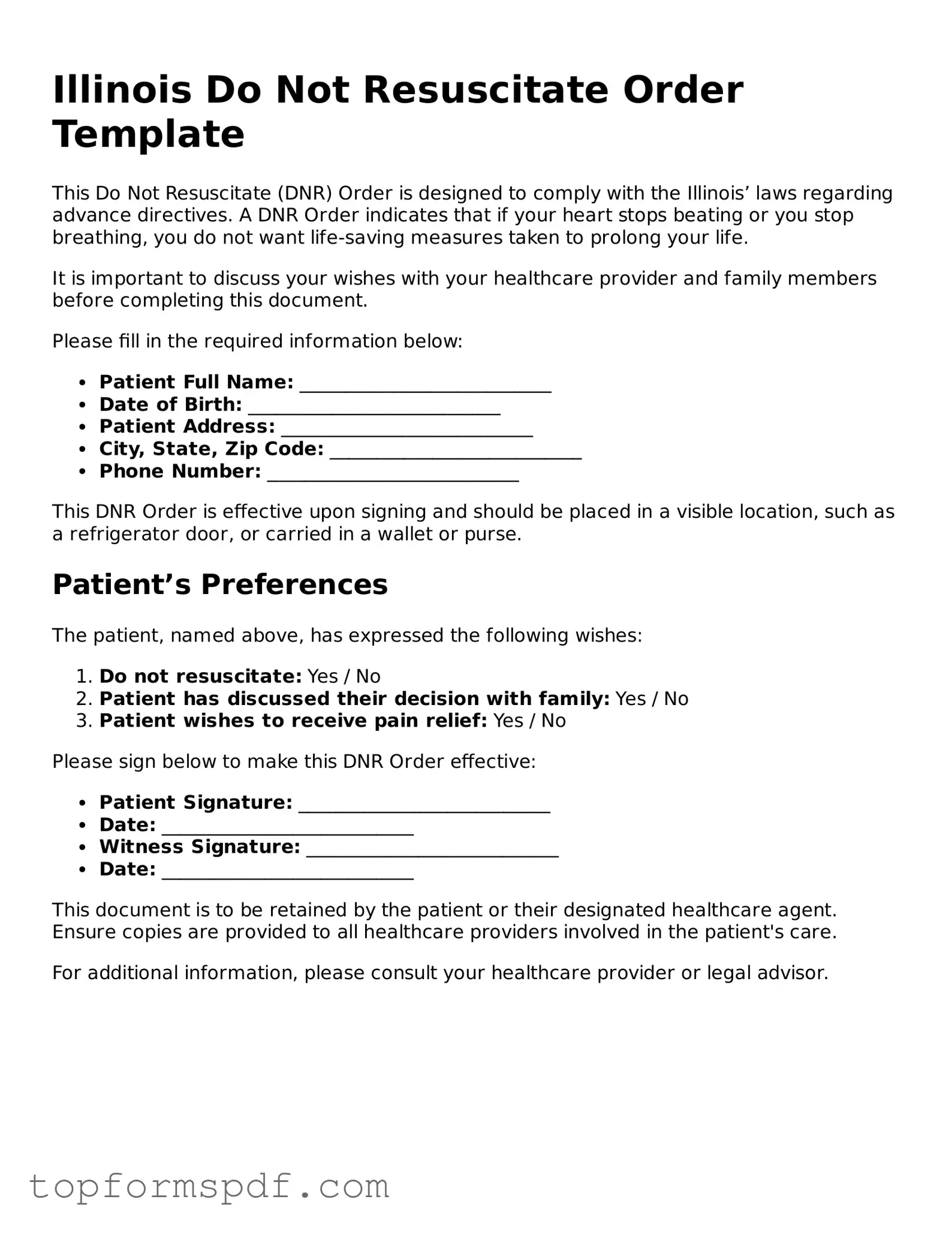 Blank Illinois Do Not Resuscitate Order Template