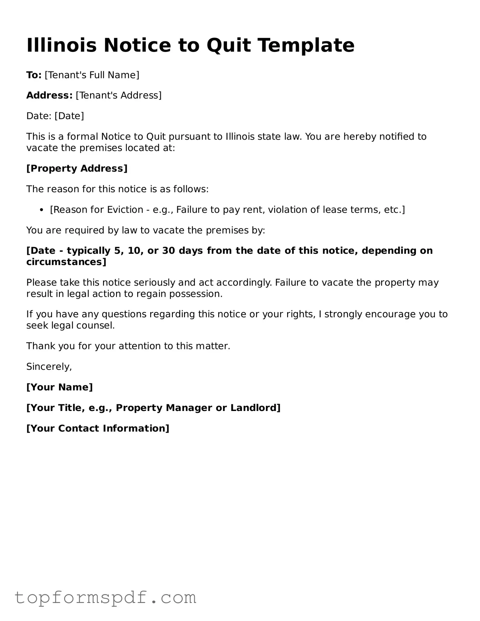 Blank Illinois Notice to Quit Template