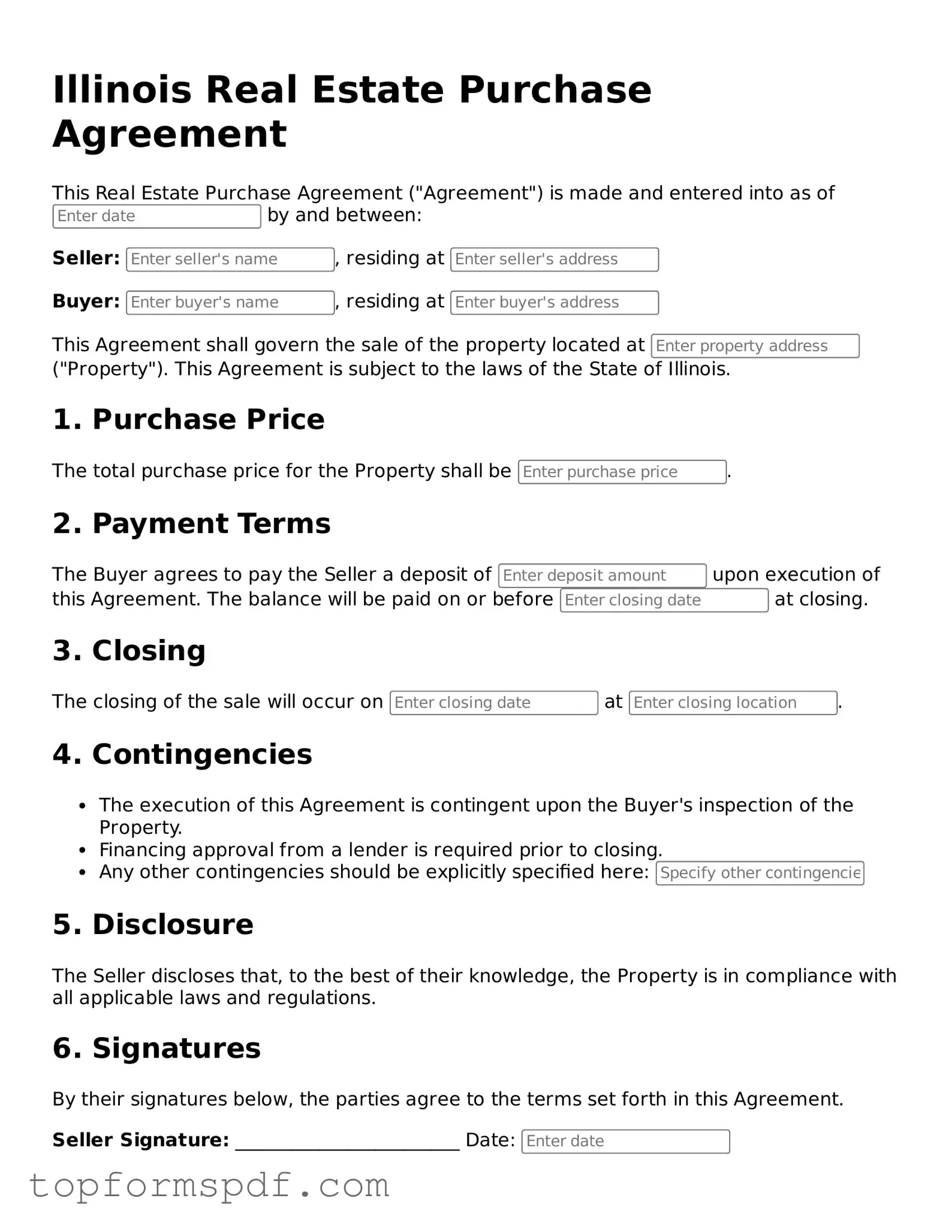 Blank Illinois Real Estate Purchase Agreement Template