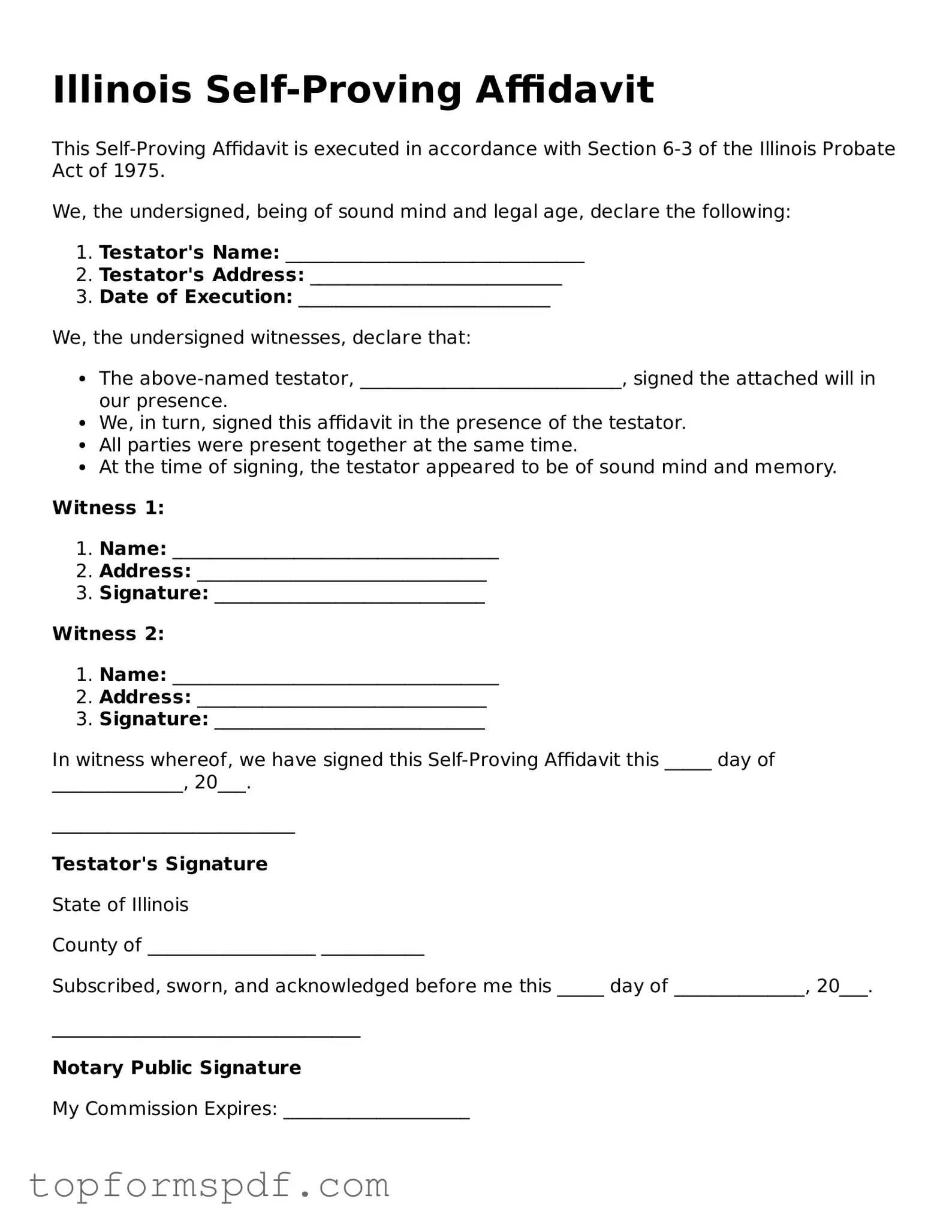 Blank Illinois Self-Proving Affidavit Template