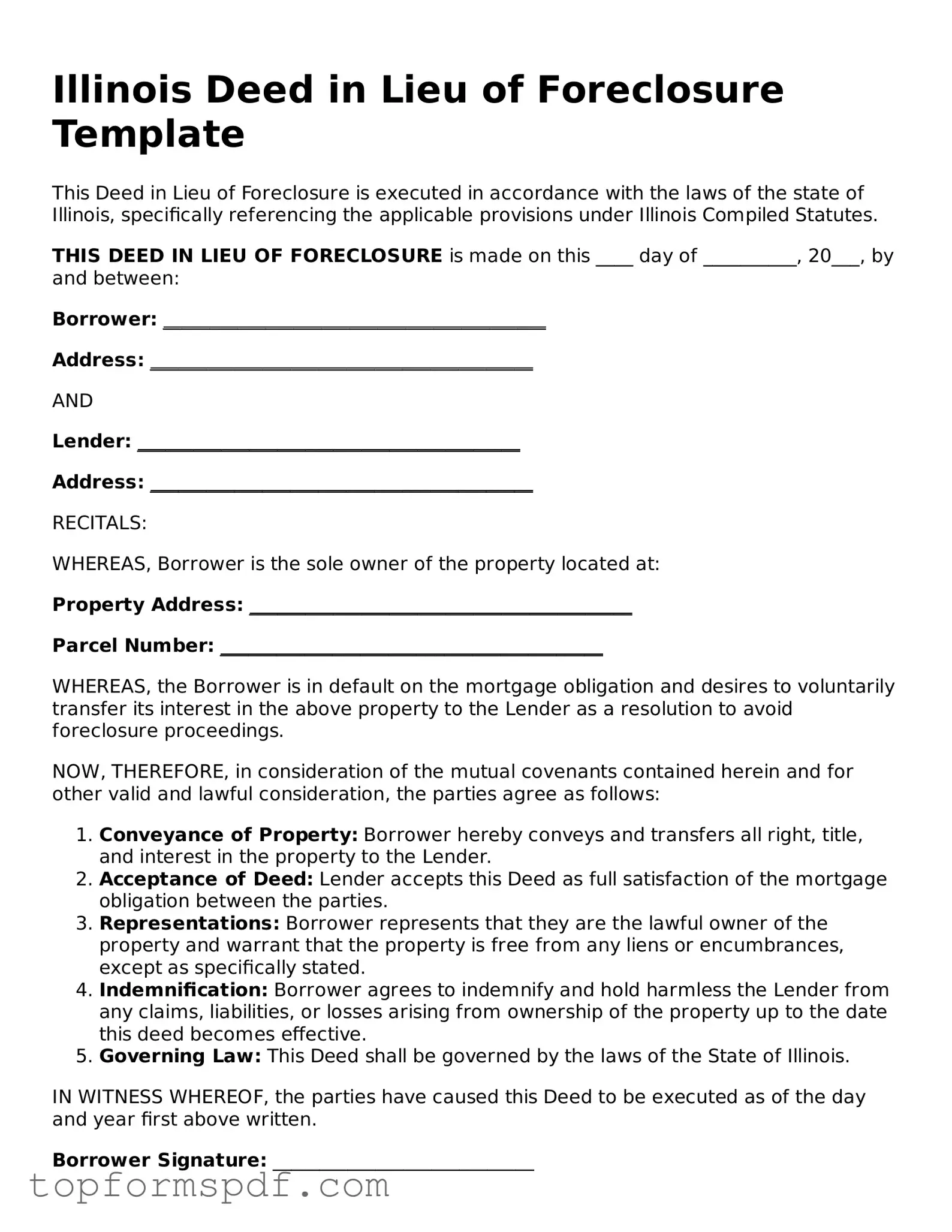 Blank Illinois Deed in Lieu of Foreclosure Template