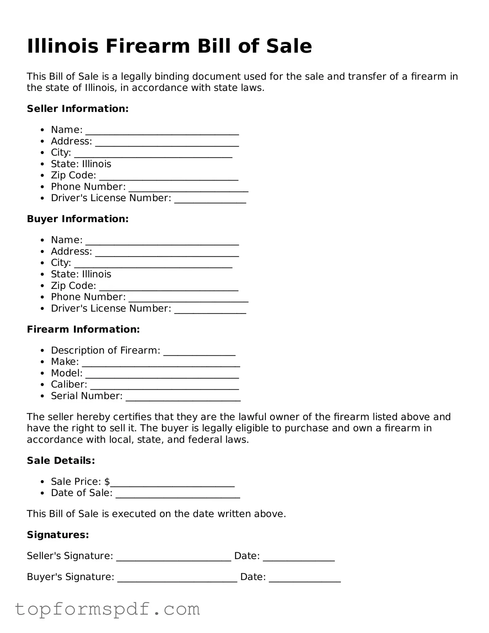Blank Illinois Firearm Bill of Sale Template