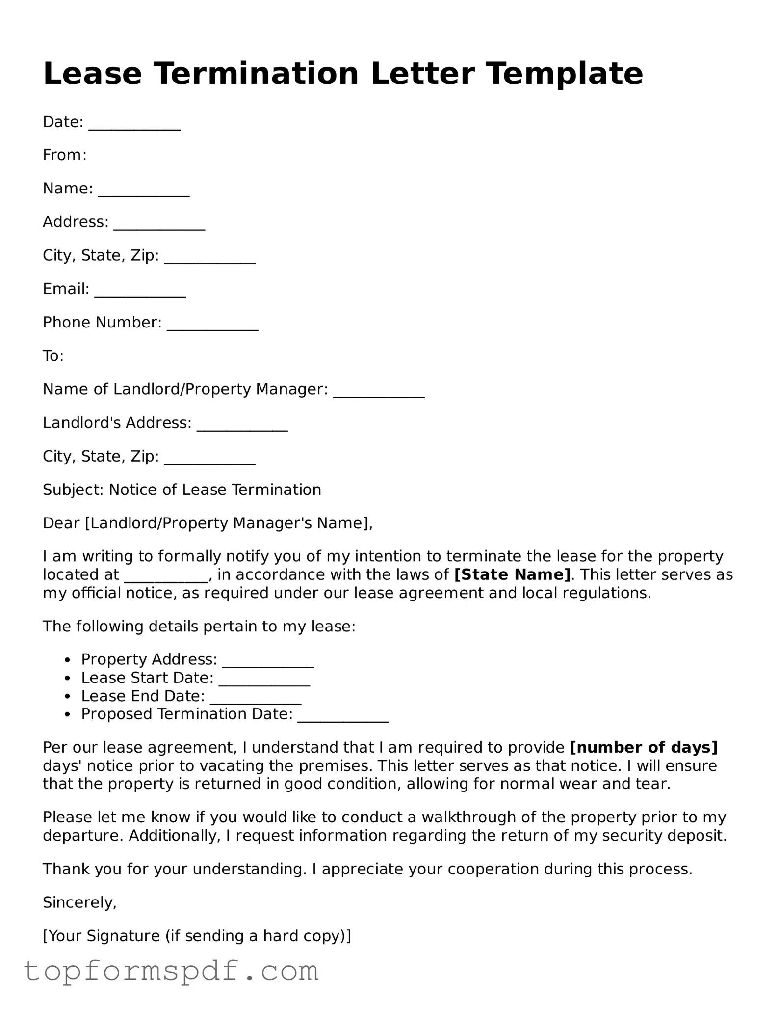 Legal Lease Termination Letter Form