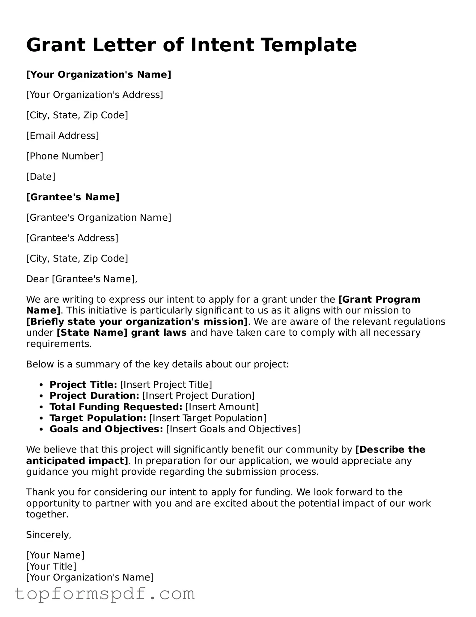 Legal Grant Letter of Intent Form