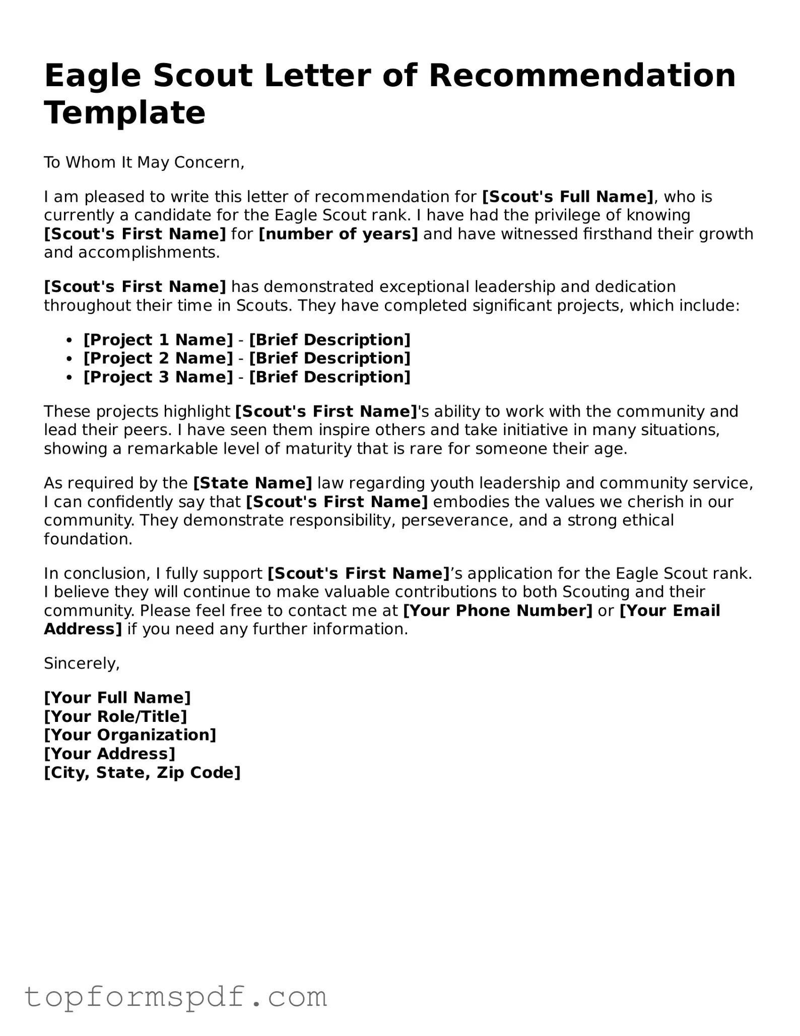 Legal Eagle Scout Letter of Recommendation Form