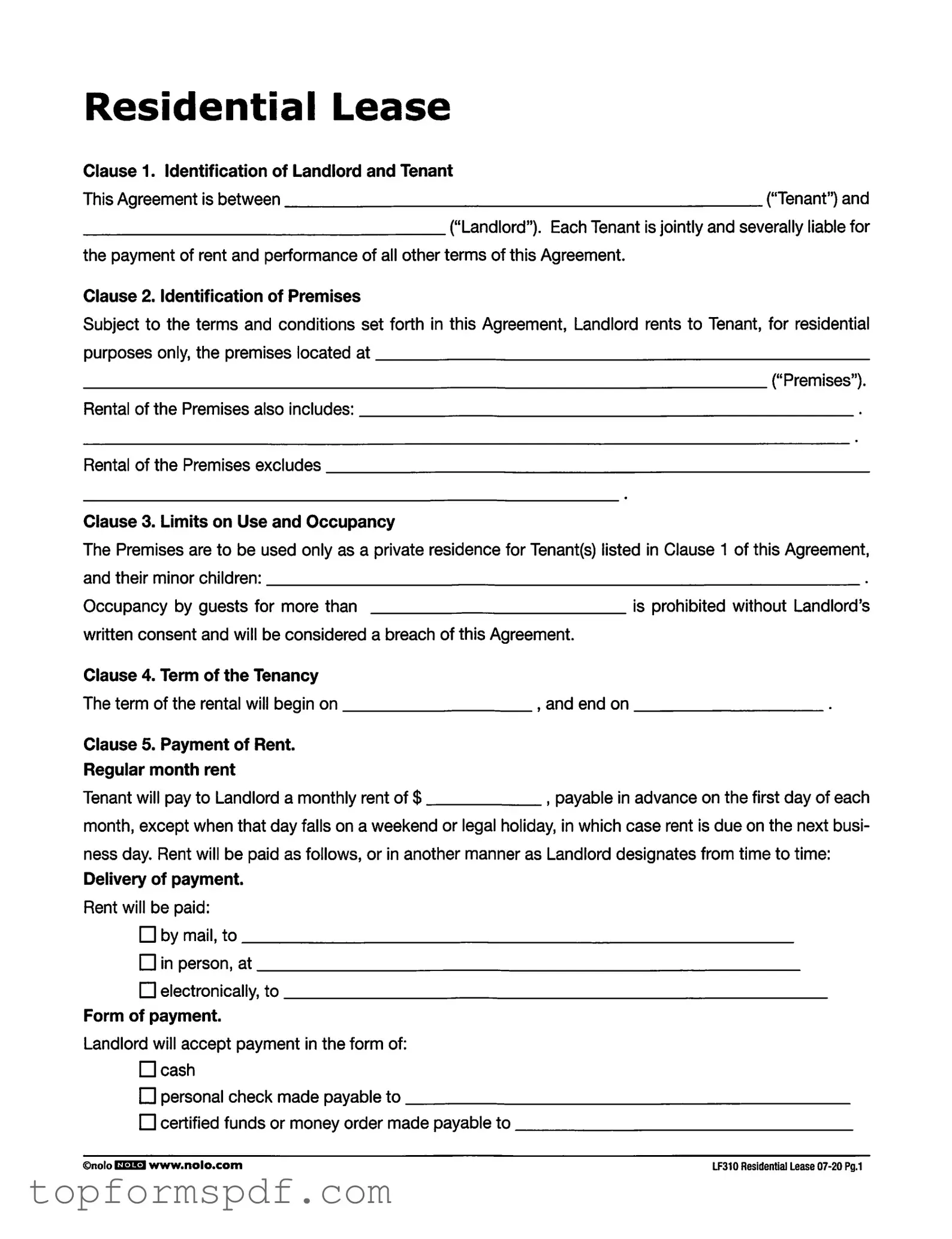 Lf310 Residential Lease Template