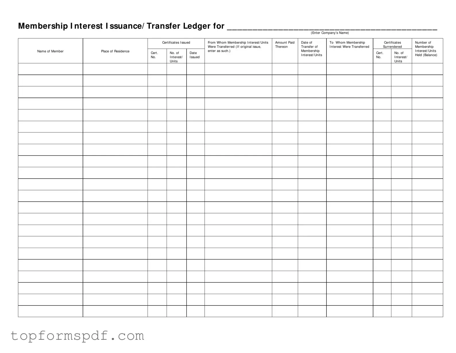 Membership Ledger Template