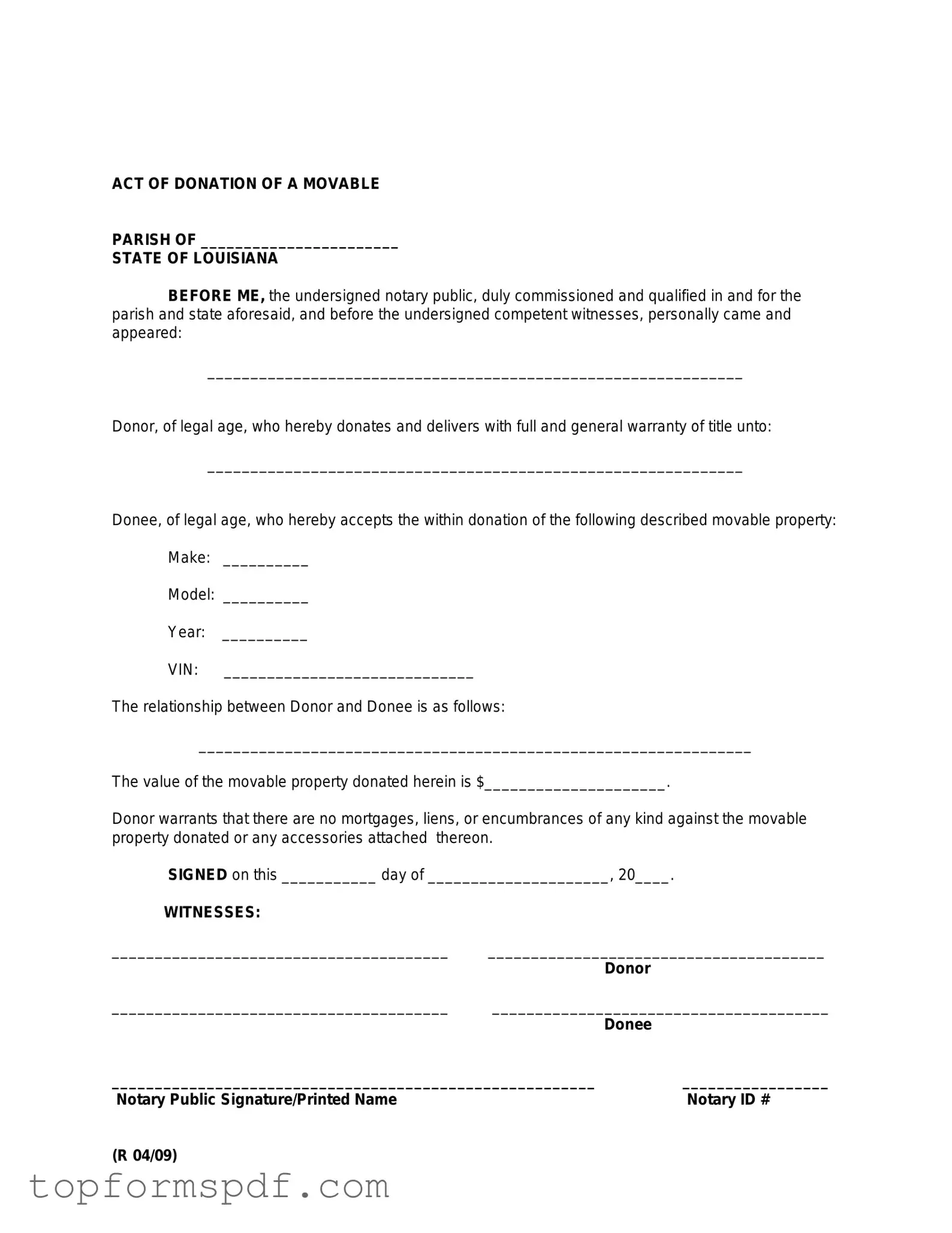 Louisiana act of donation Template