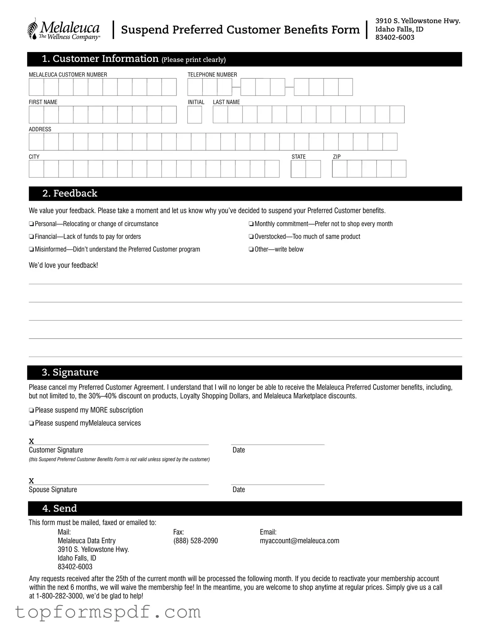 Melaleuca Cancellation Template