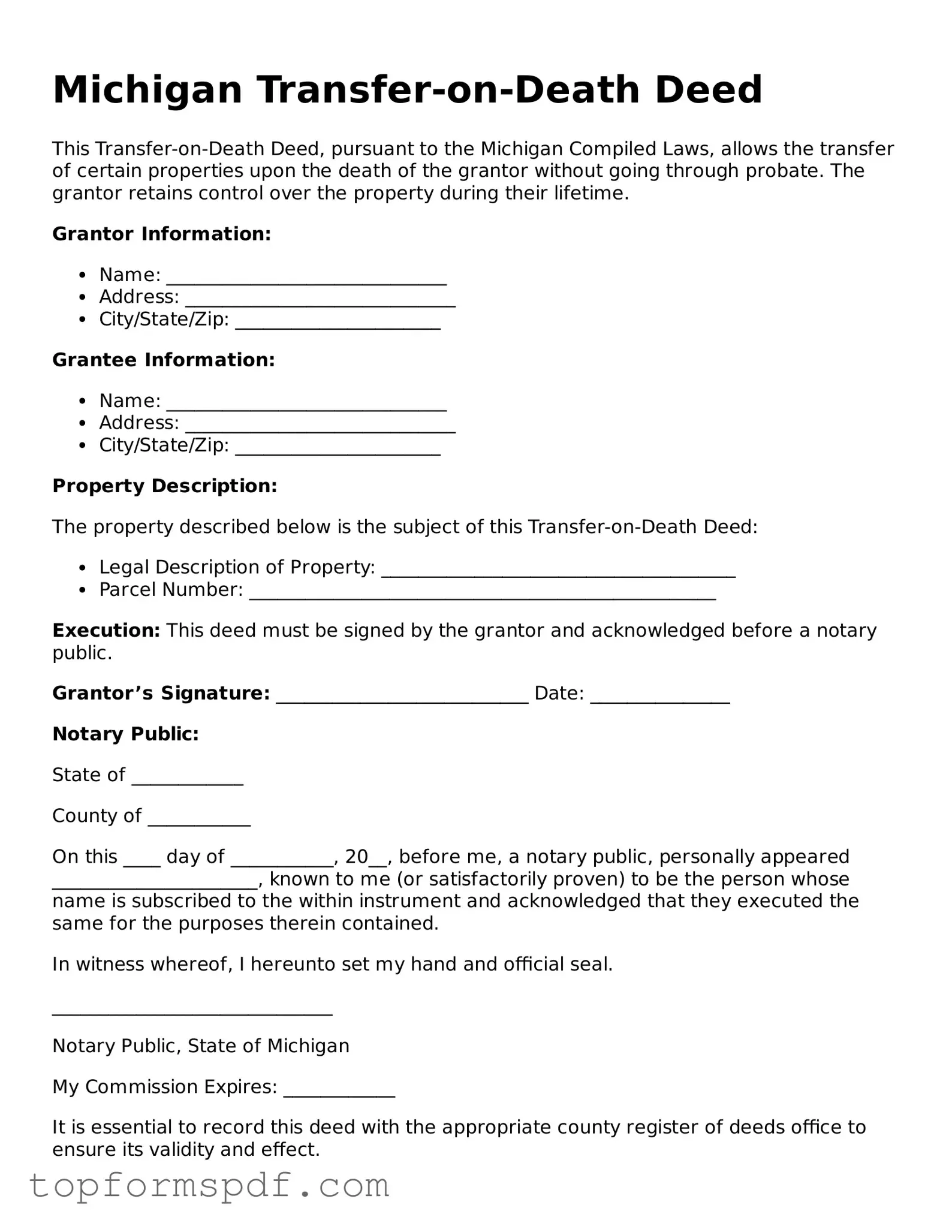 Blank Michigan Transfer-on-Death Deed Template