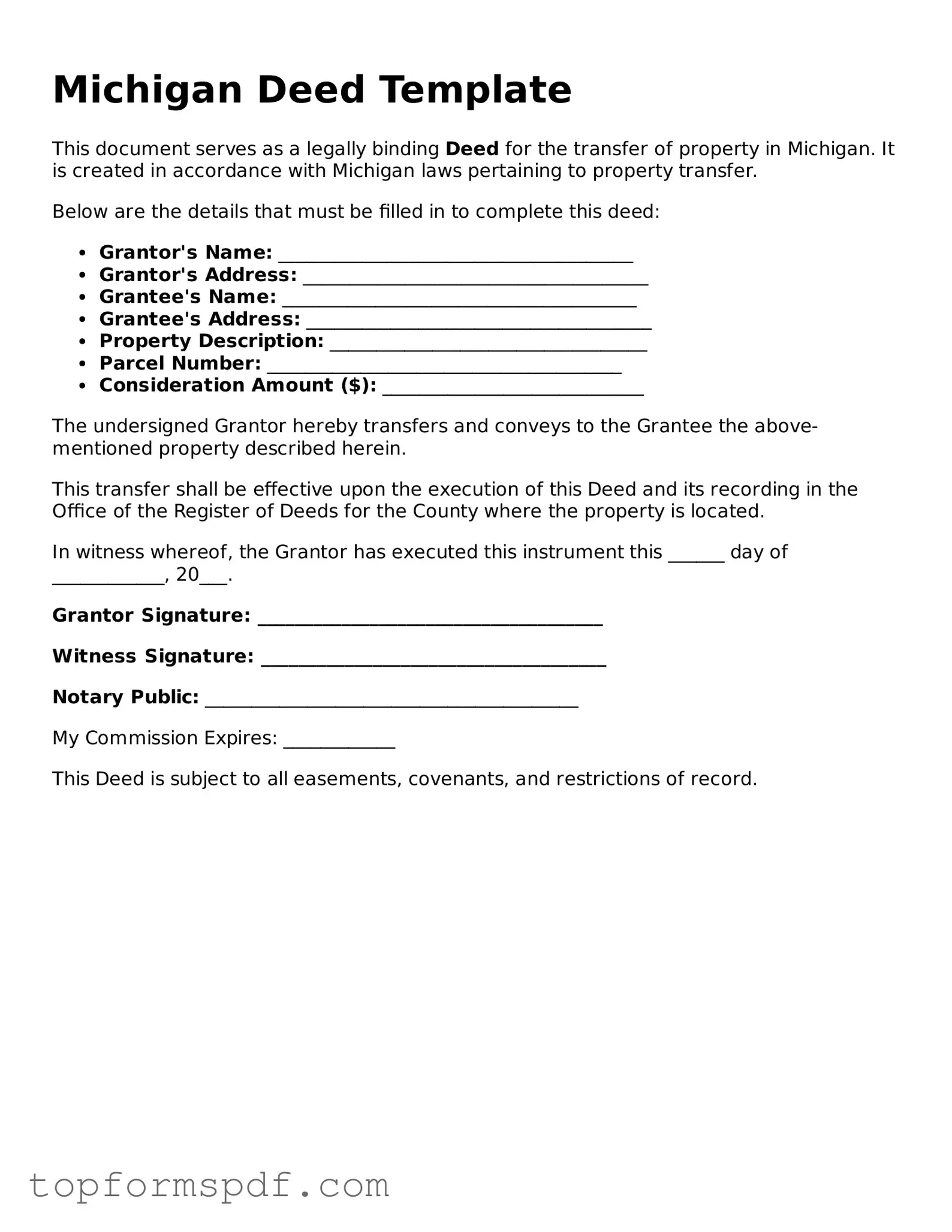 Blank Michigan Deed Template