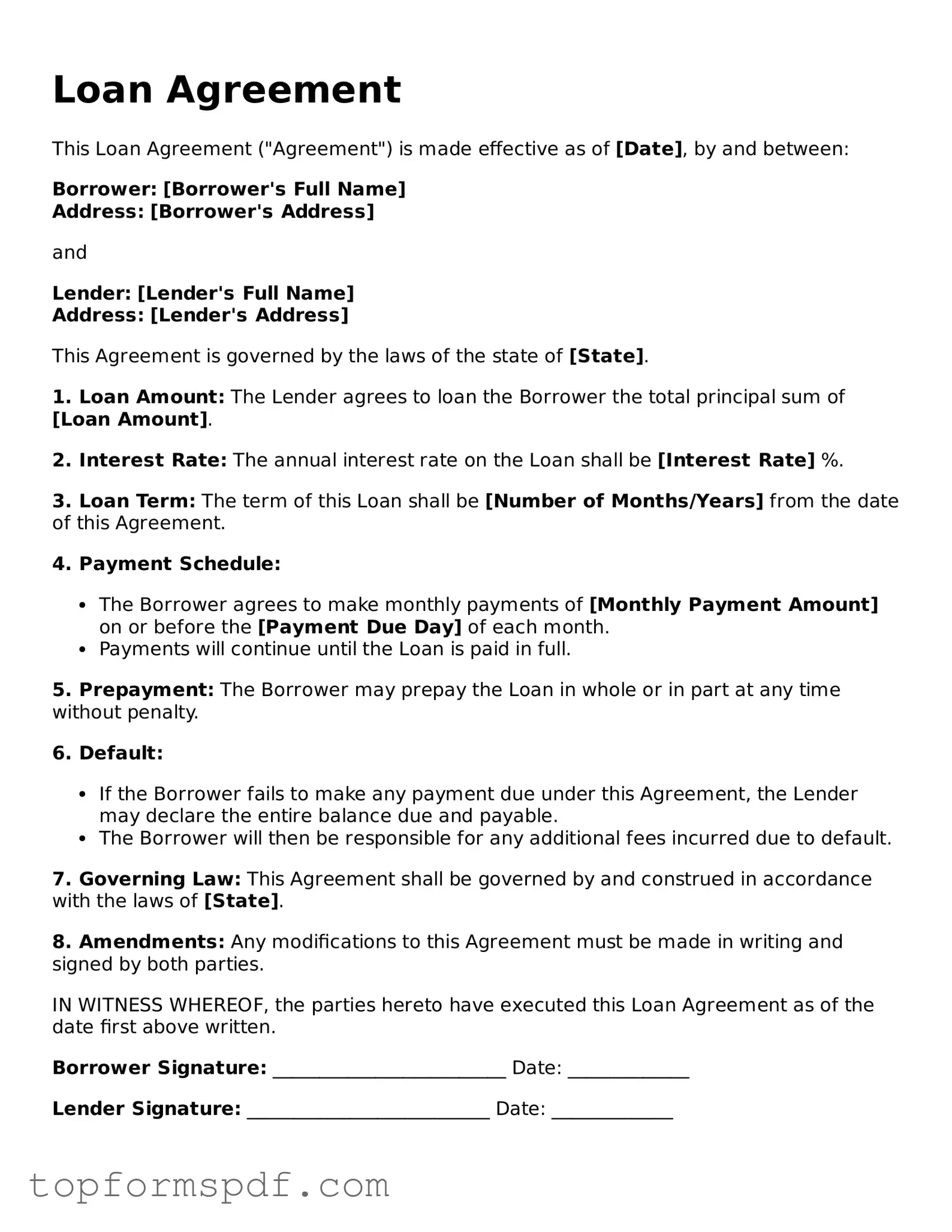 Legal Loan Agreement Form