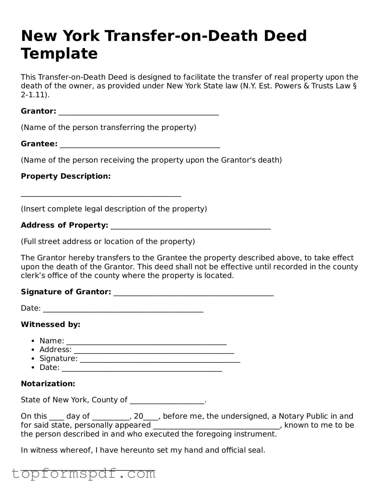 Blank New York Transfer-on-Death Deed Template