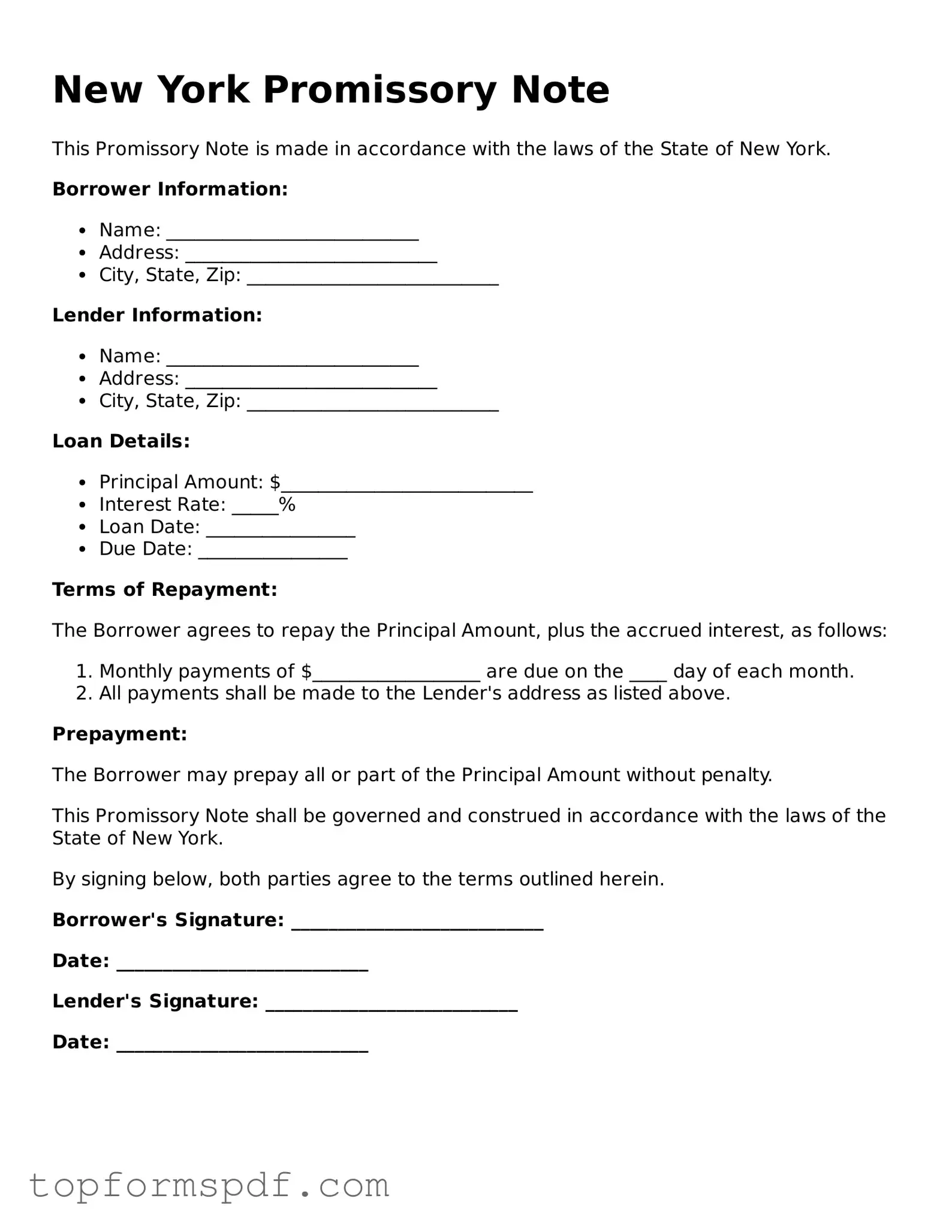 Blank New York Promissory Note Template