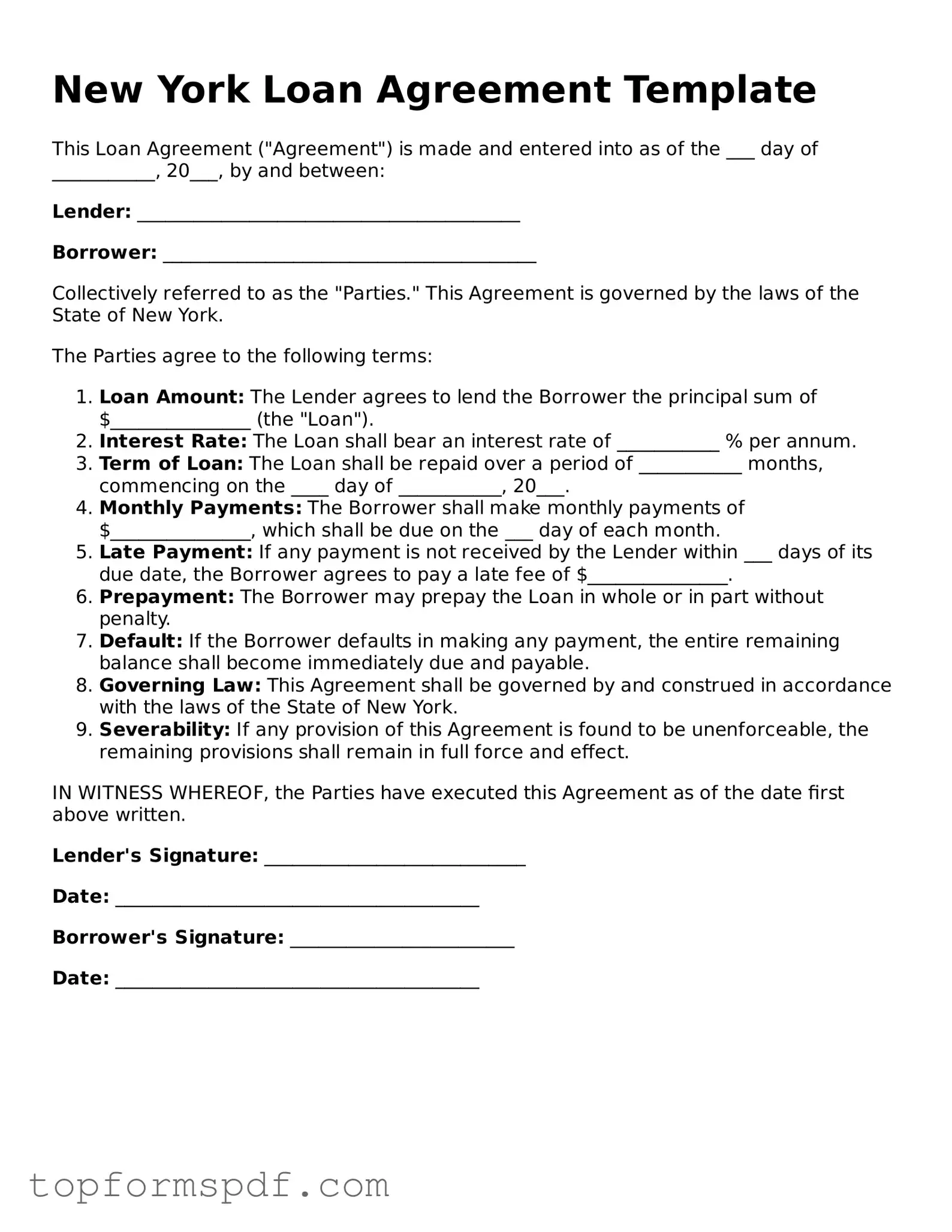 Blank New York Loan Agreement Template