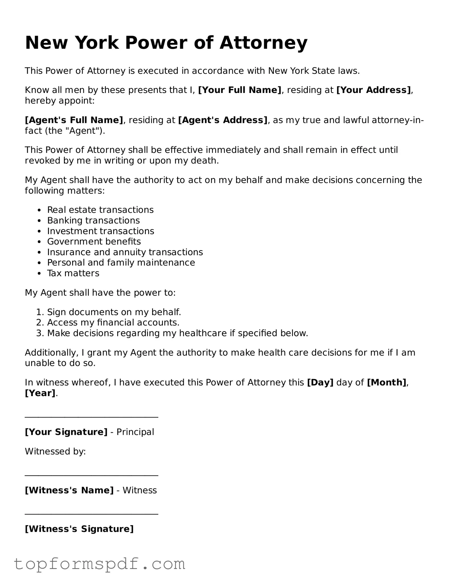 Blank New York Power of Attorney Template