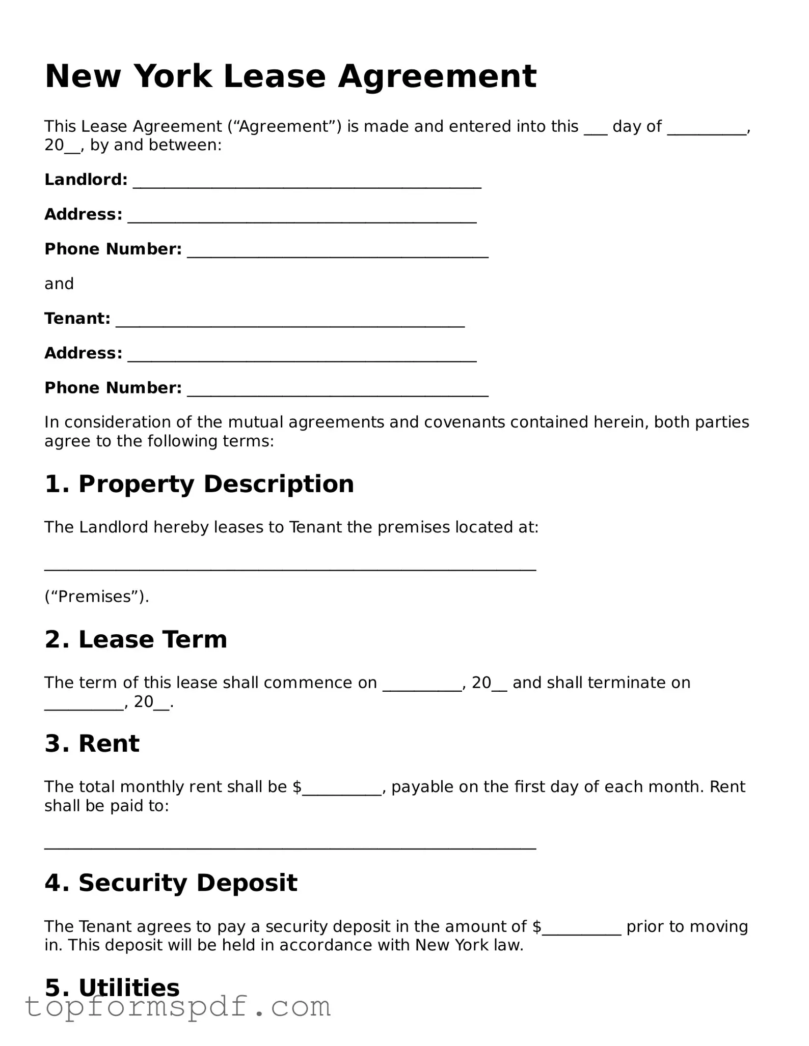Blank New York Lease Agreement Template