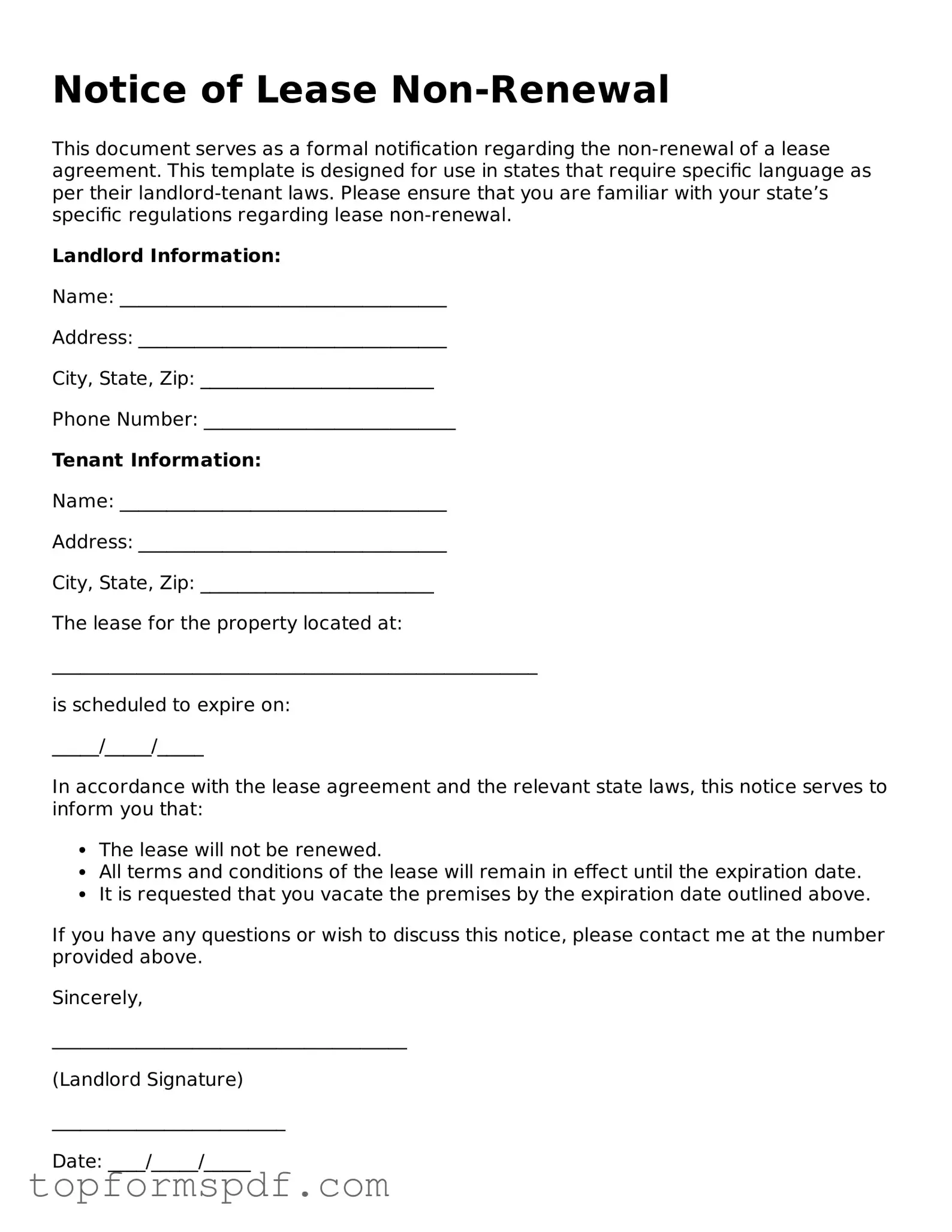 Legal Notice of Lease Non-Renewal Form
