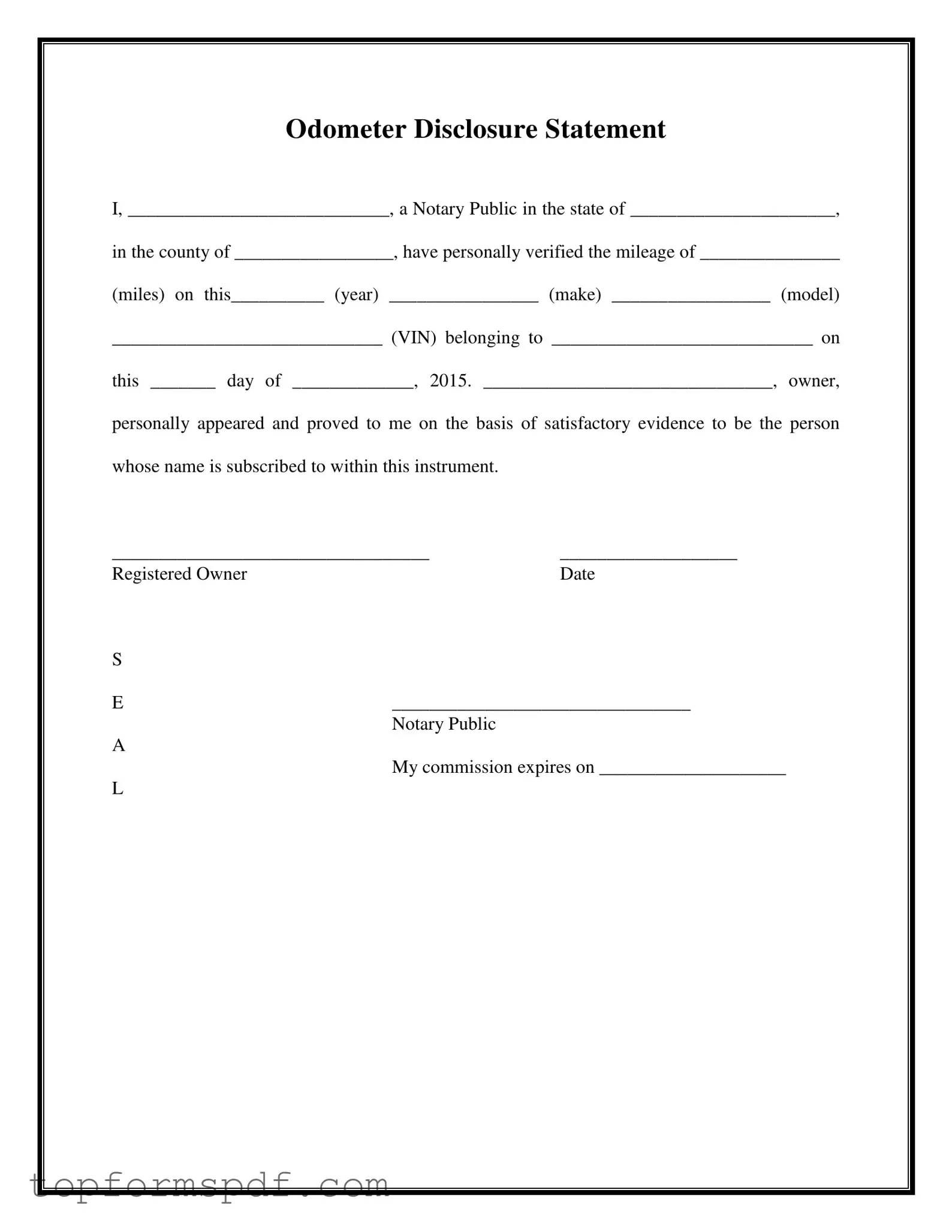 Notarized Odometer Statement Template
