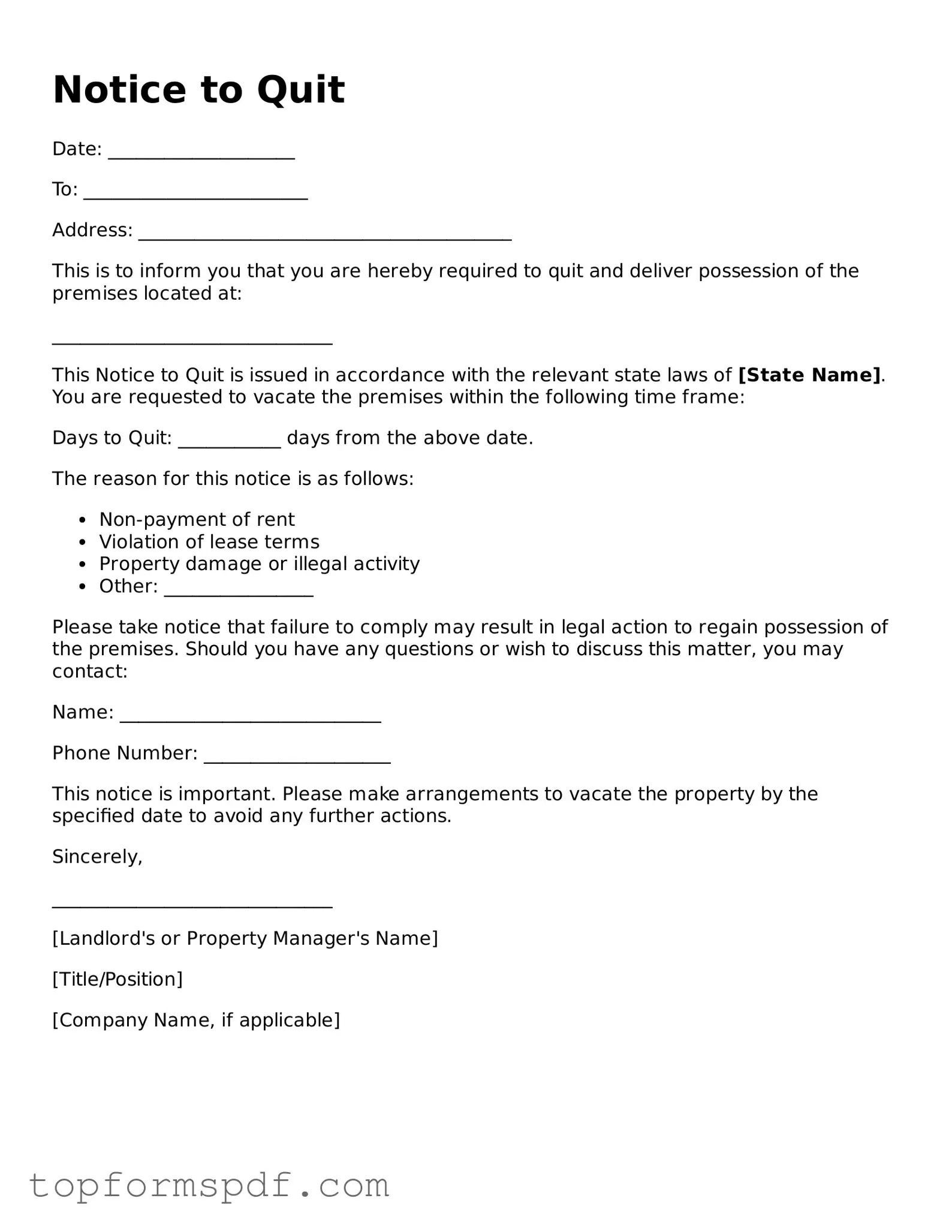 Legal Notice to Quit Form