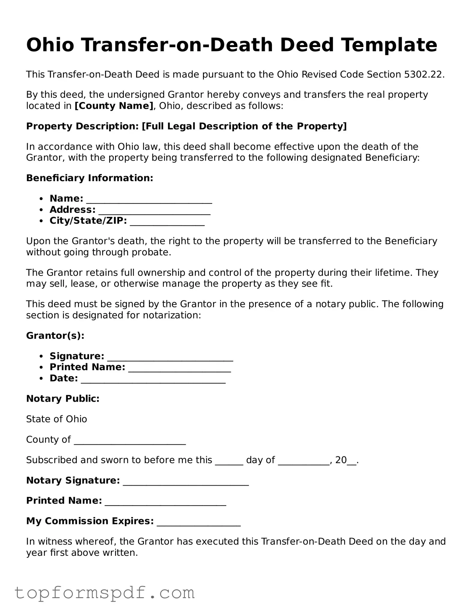 Blank Ohio Transfer-on-Death Deed Template