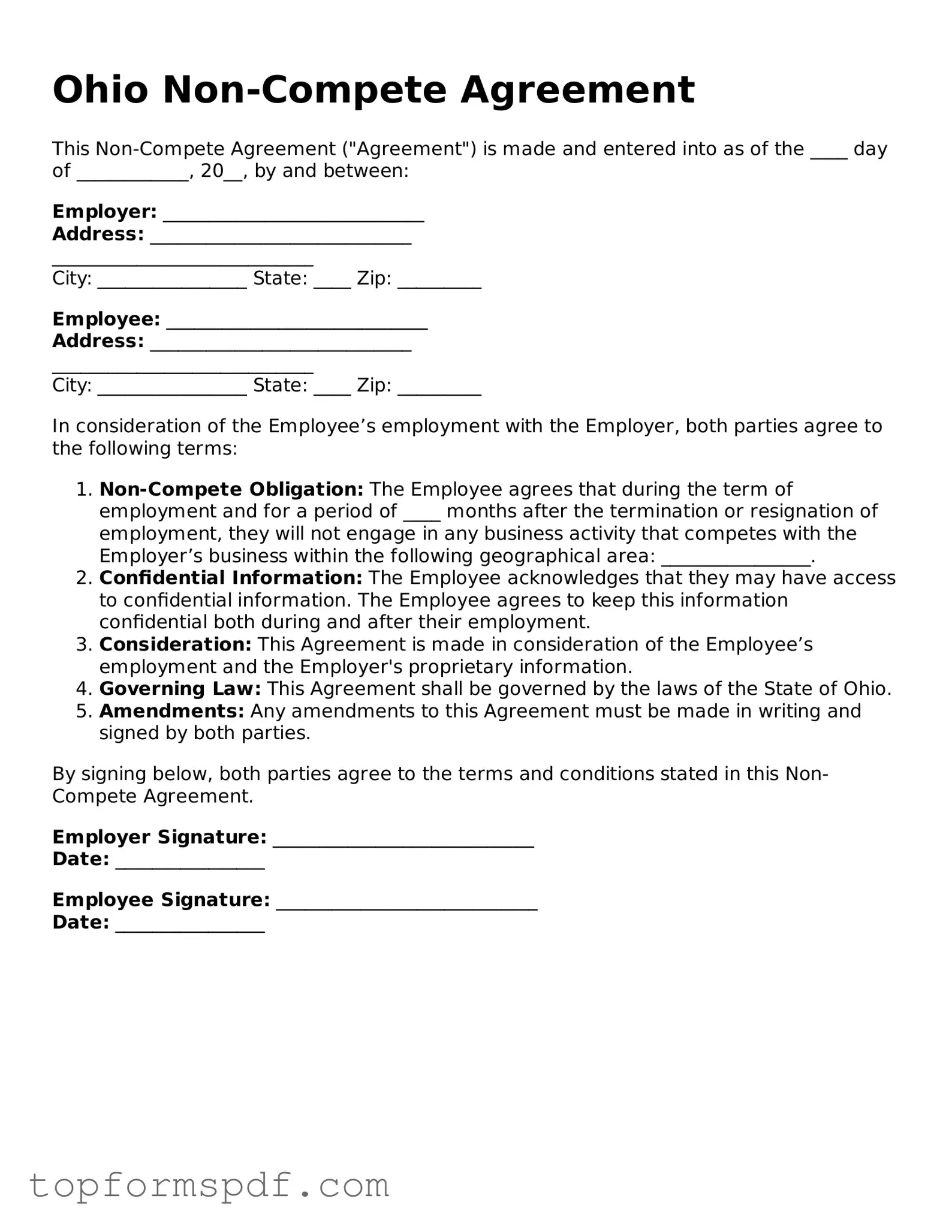 Blank Ohio Non-compete Agreement Template