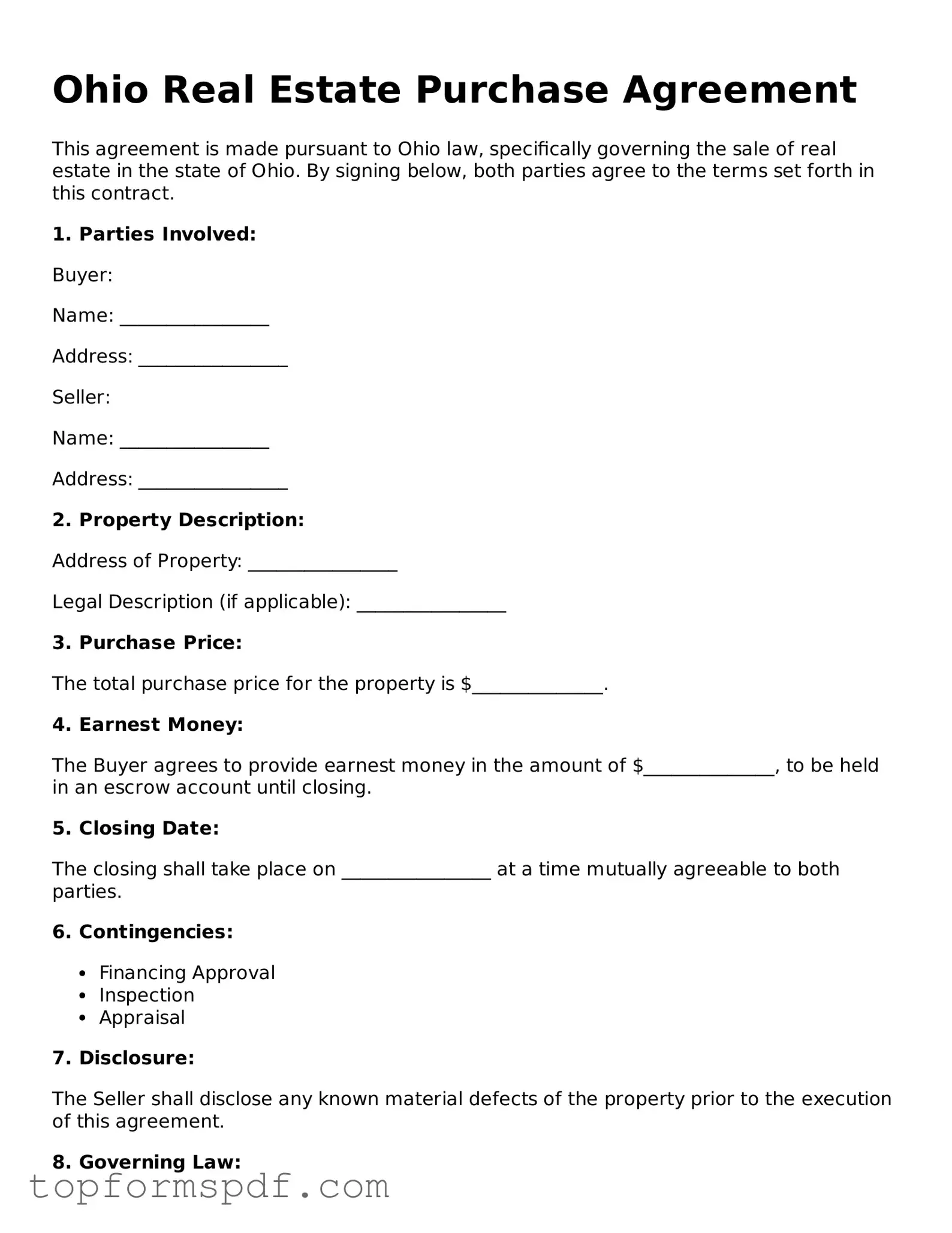 Blank Ohio Real Estate Purchase Agreement Template