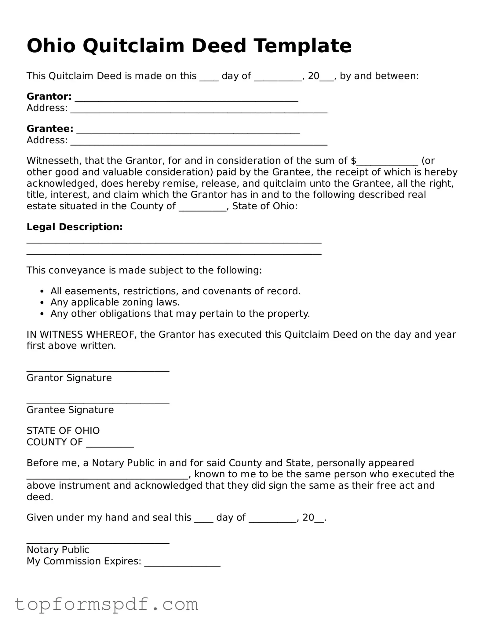 Blank Ohio Quitclaim Deed Template