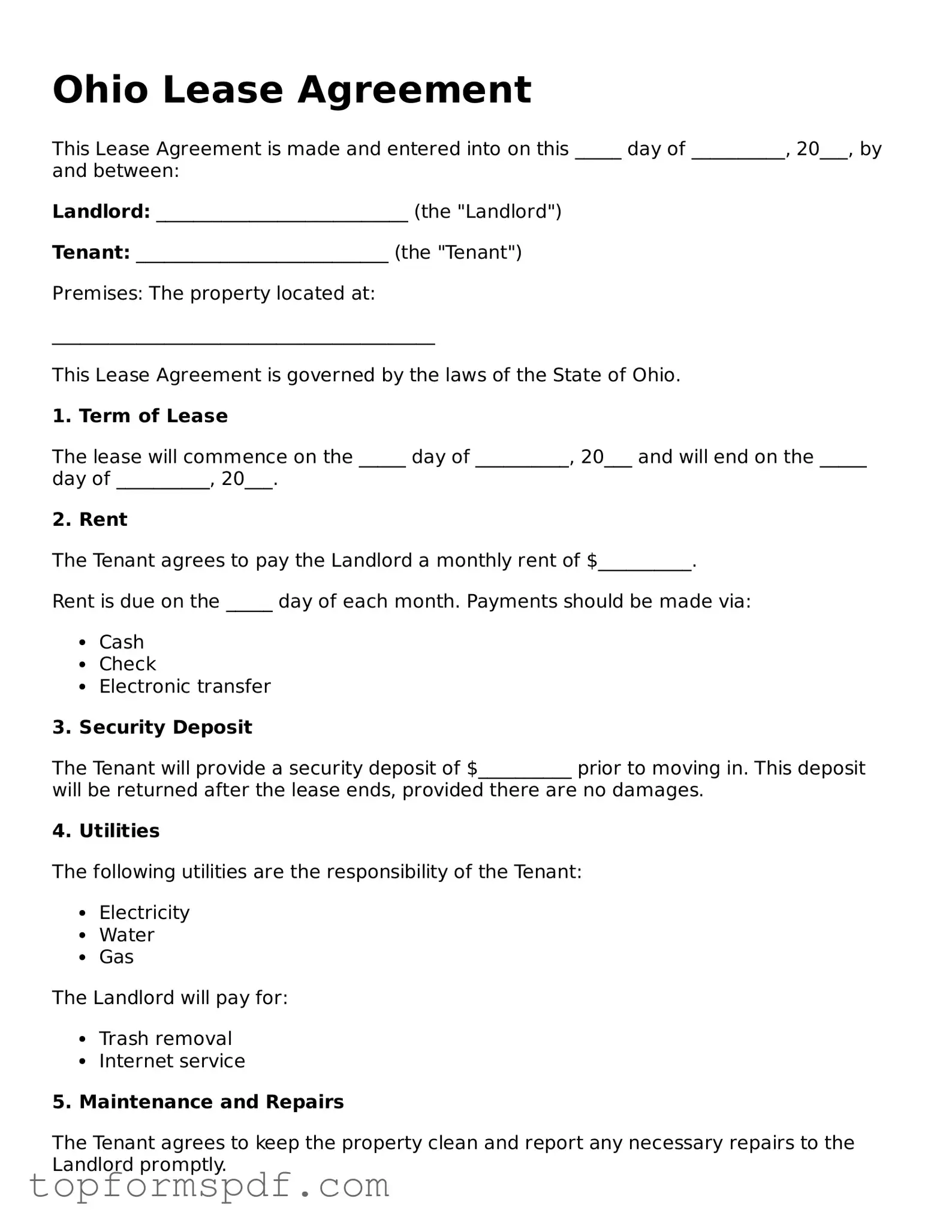 Blank Ohio Lease Agreement Template