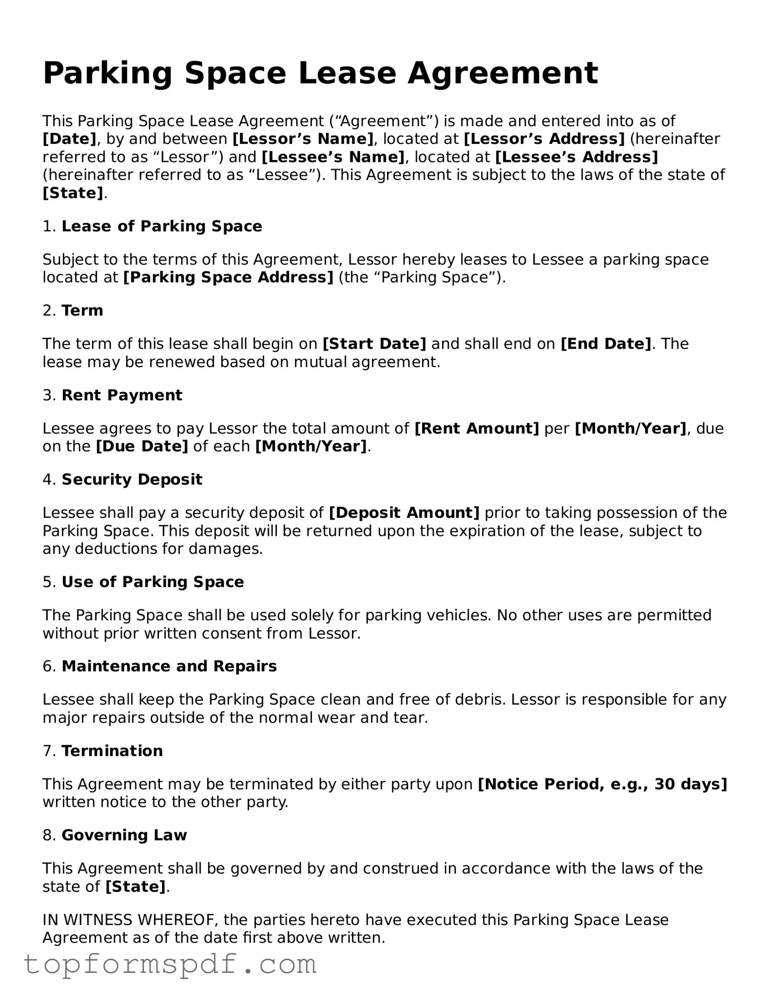 Legal Parking Space Lease Agreement Form
