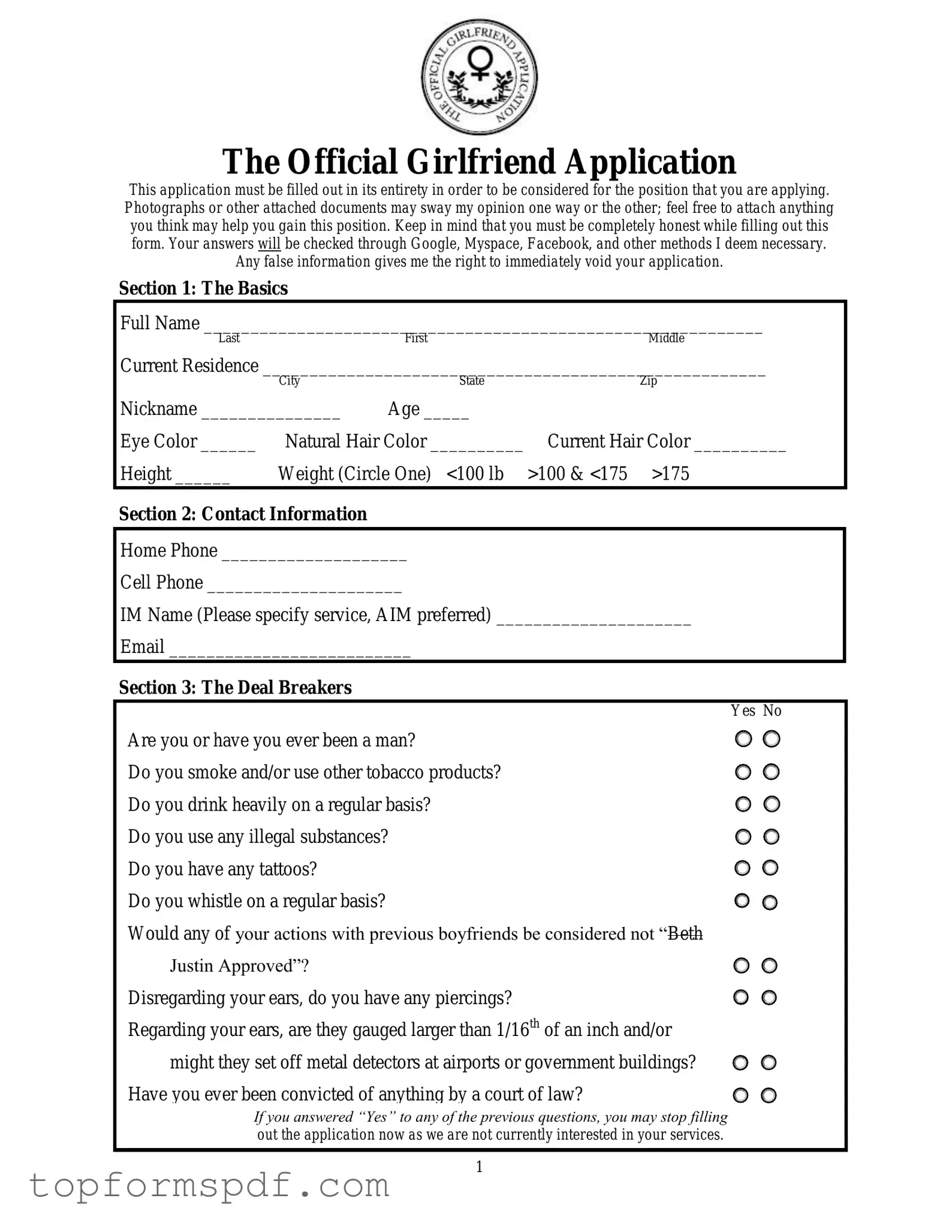 Girlfriend Application Template