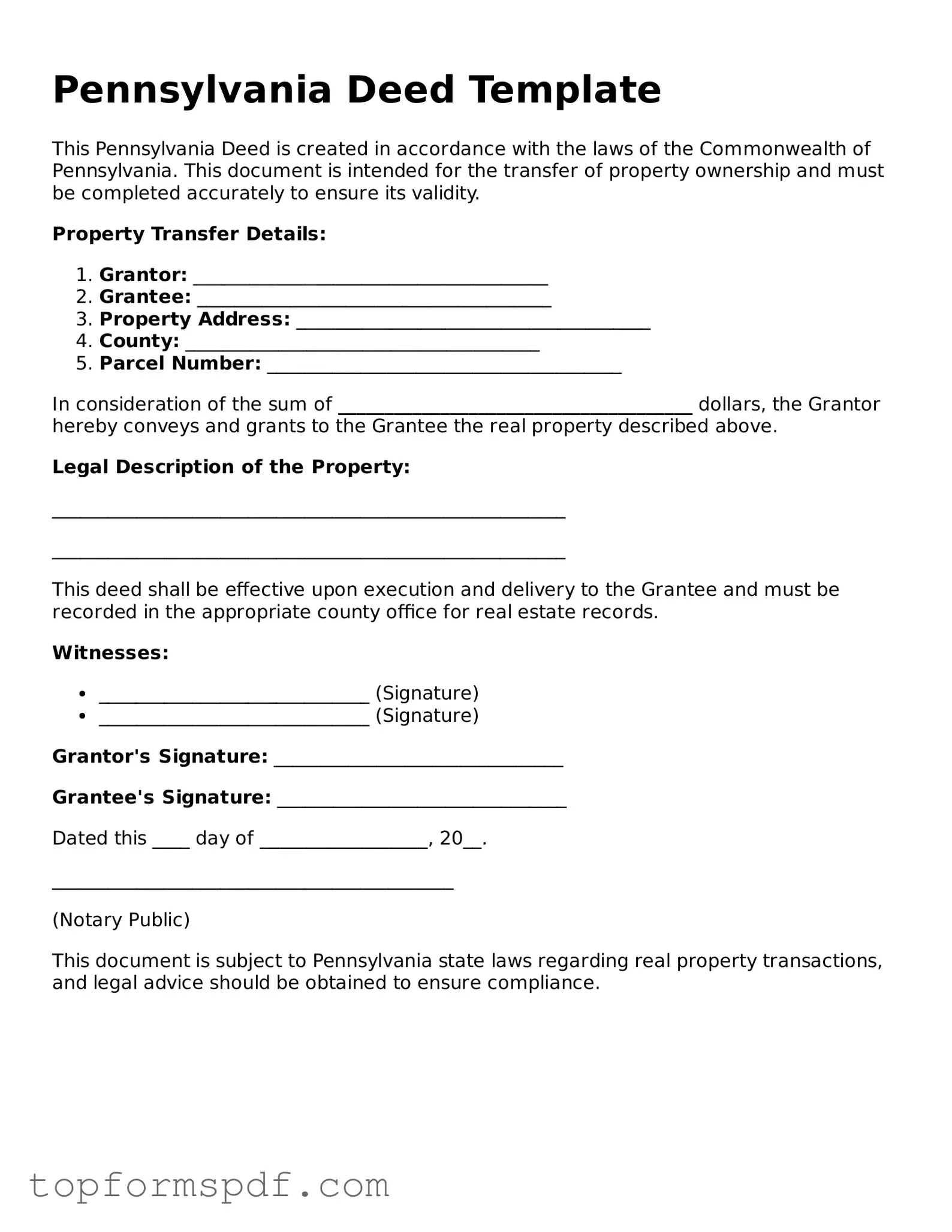 Blank Pennsylvania Deed Template