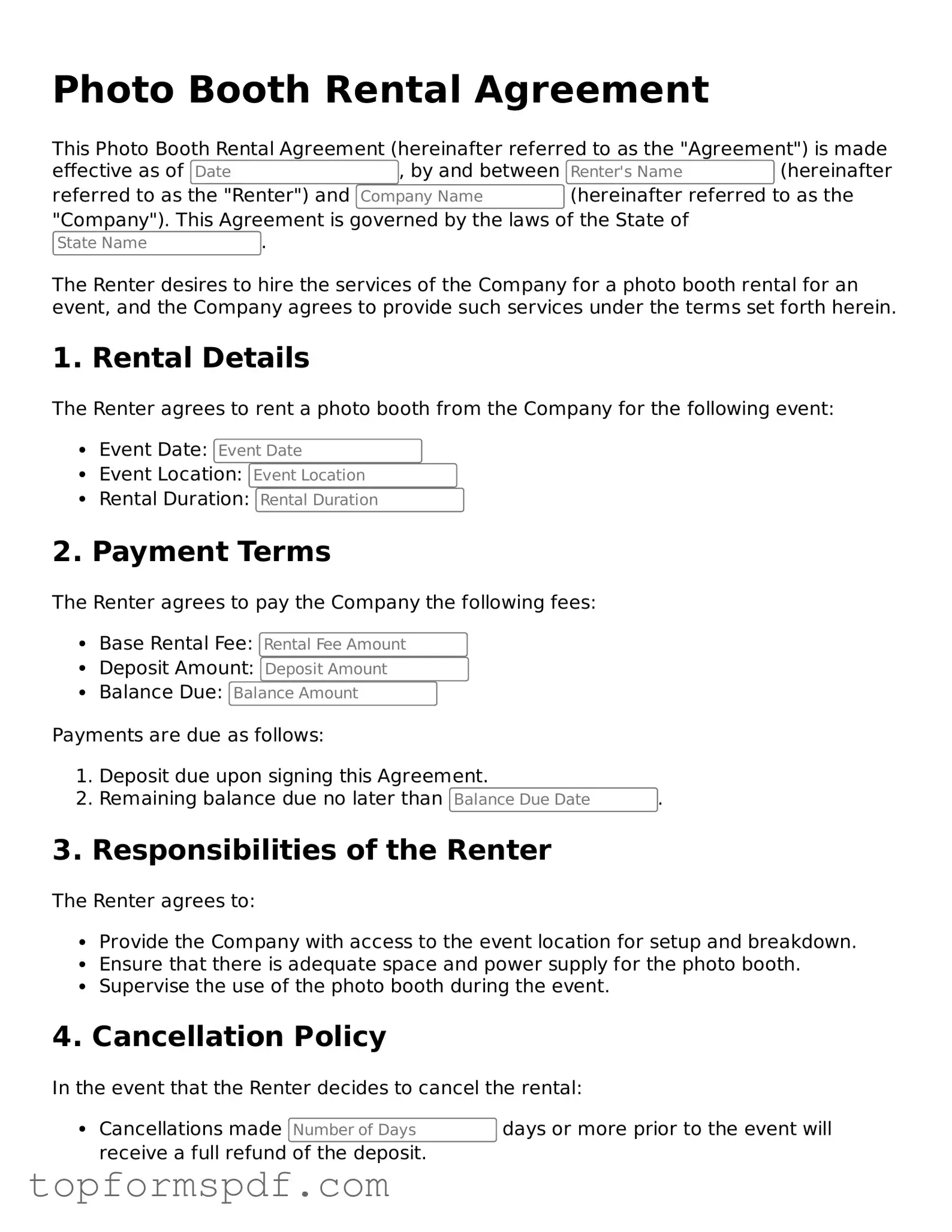 Legal Photo Booth Rental Agreement Form