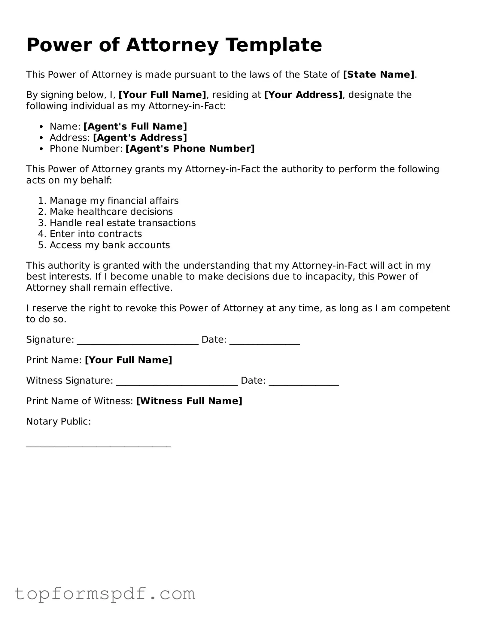 Legal Power of Attorney Form