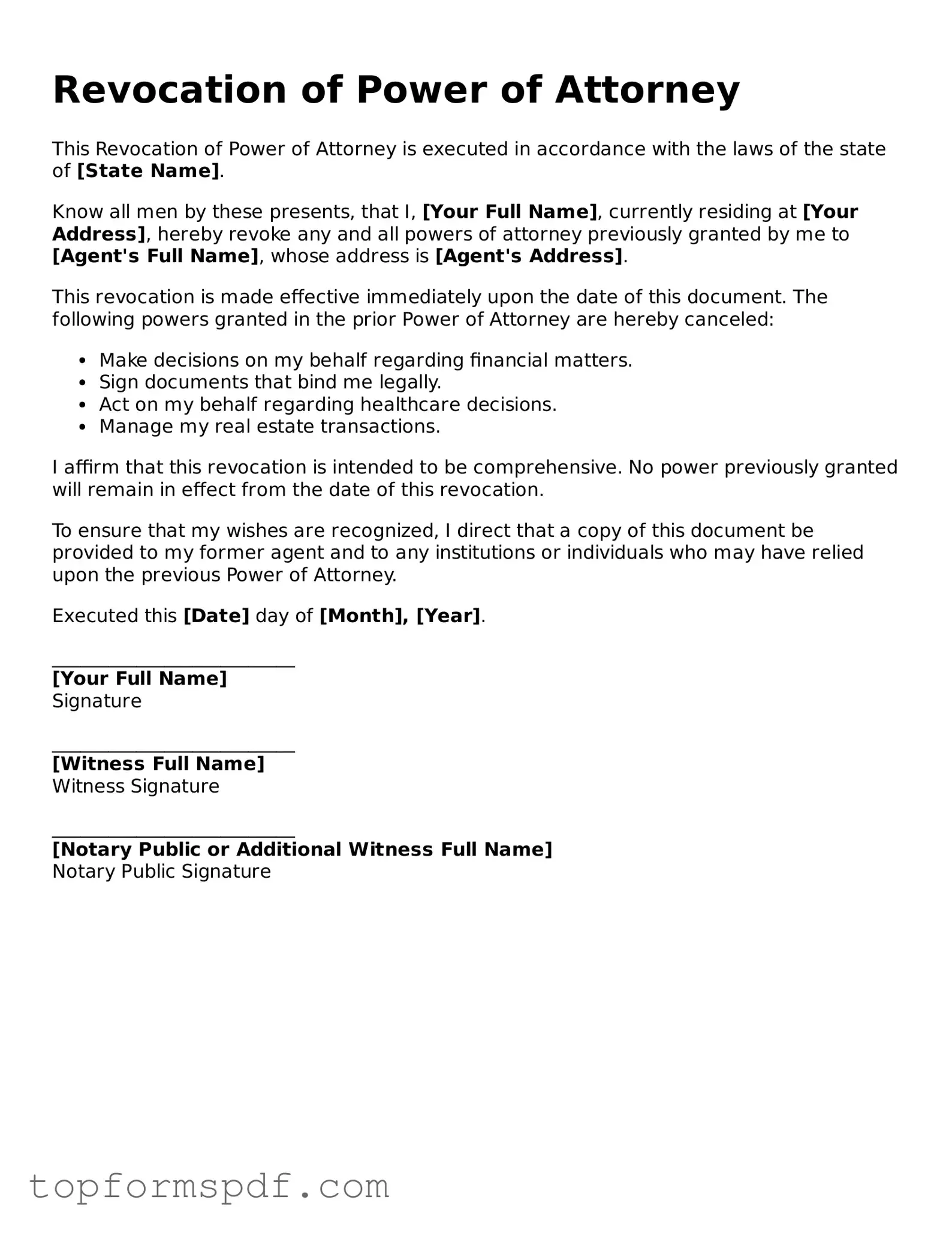 Legal Revocation of Power of Attorney Form