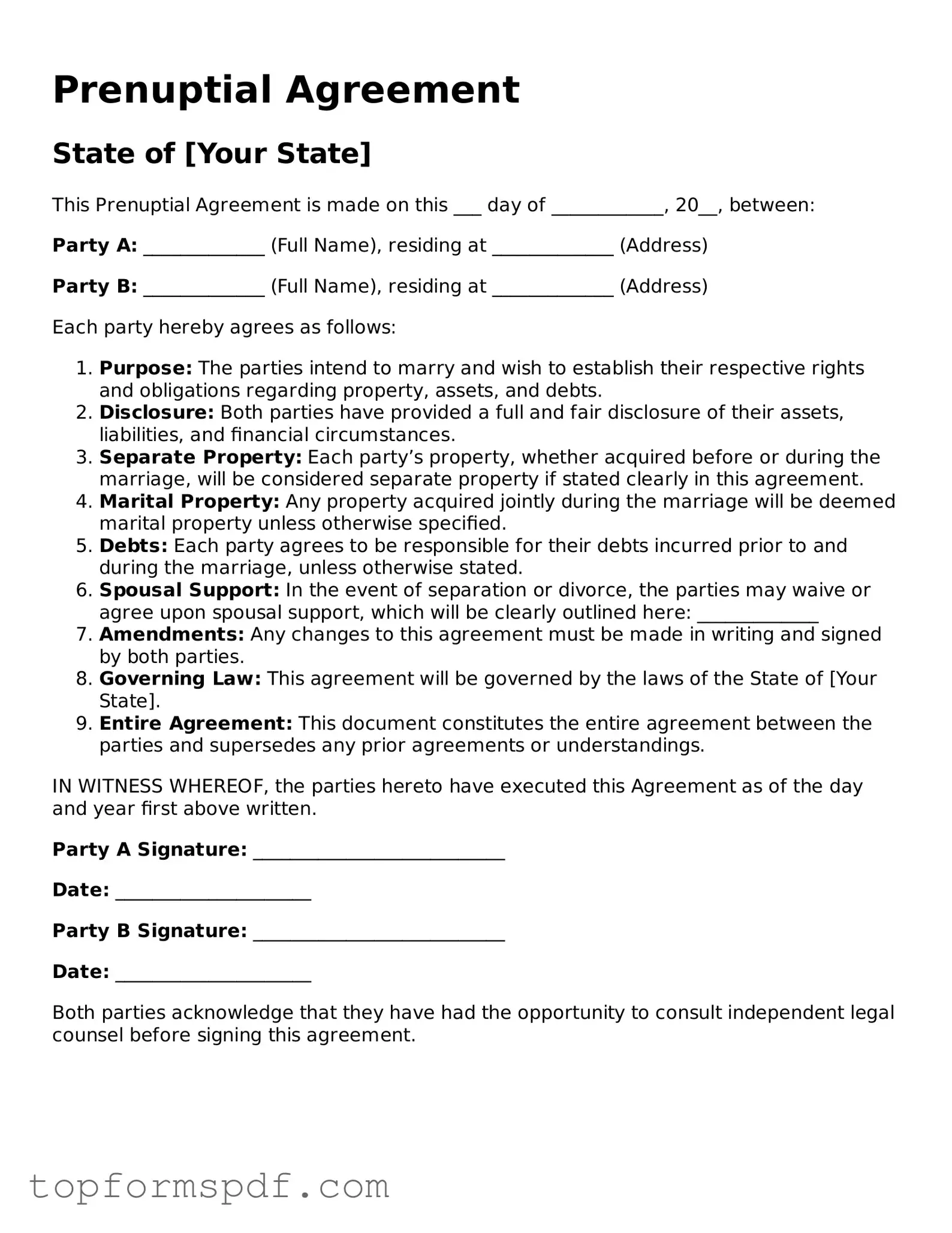 Legal Prenuptial Agreement Form