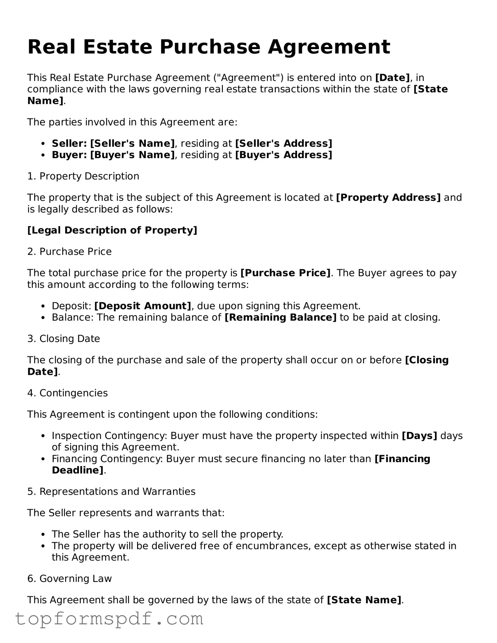 Legal Real Estate Purchase Agreement Form