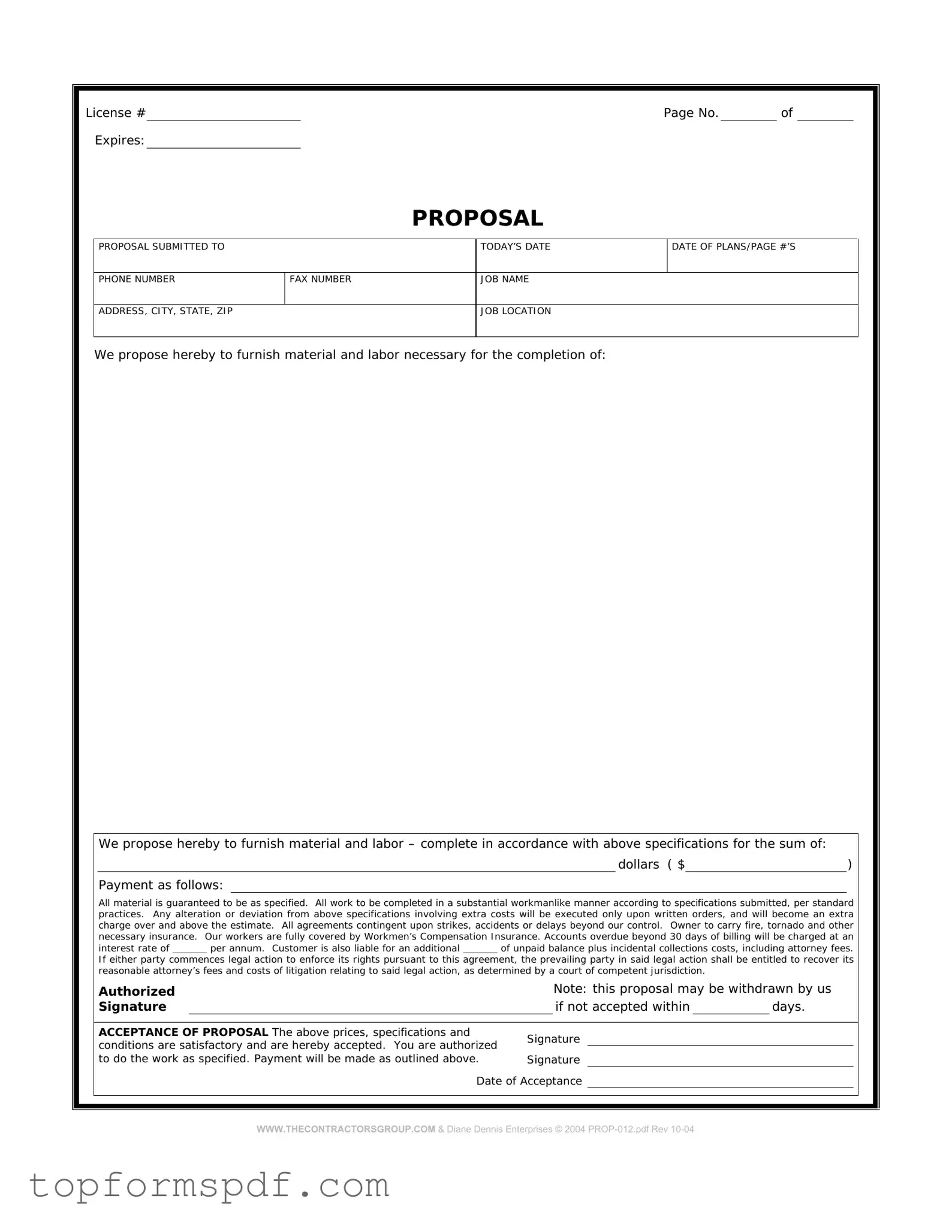 Construction proposal form Template