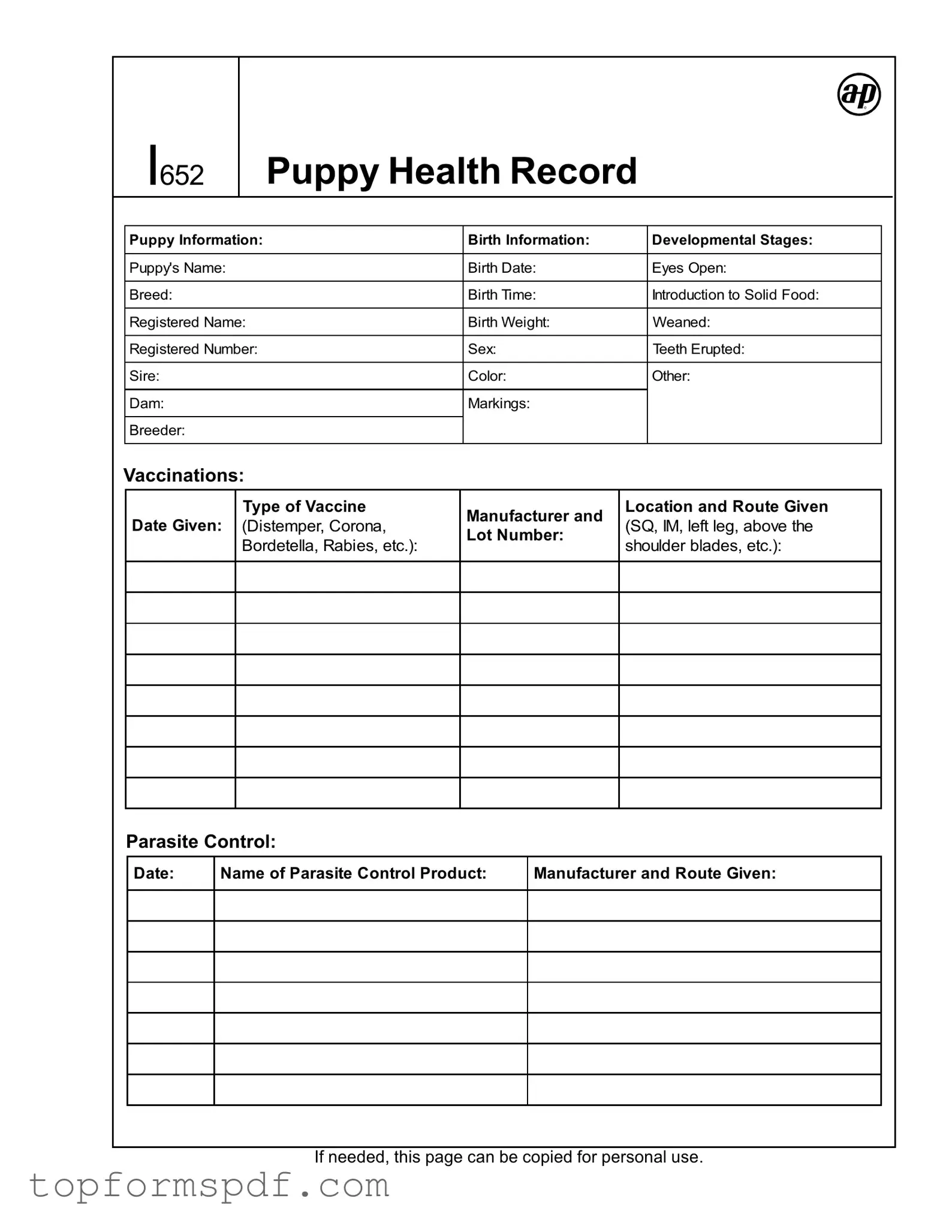 Puppy Health Record Template