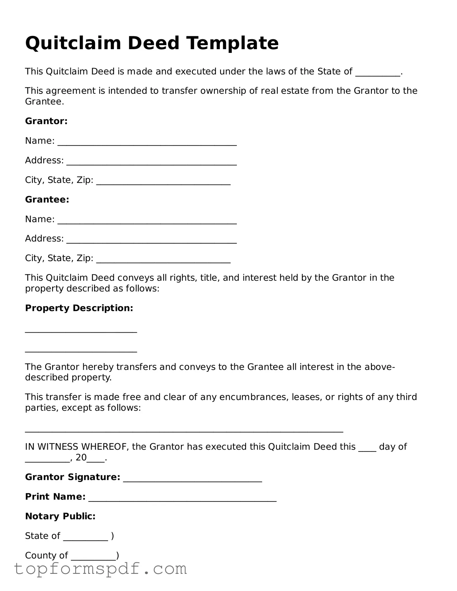 Legal Quitclaim Deed Form