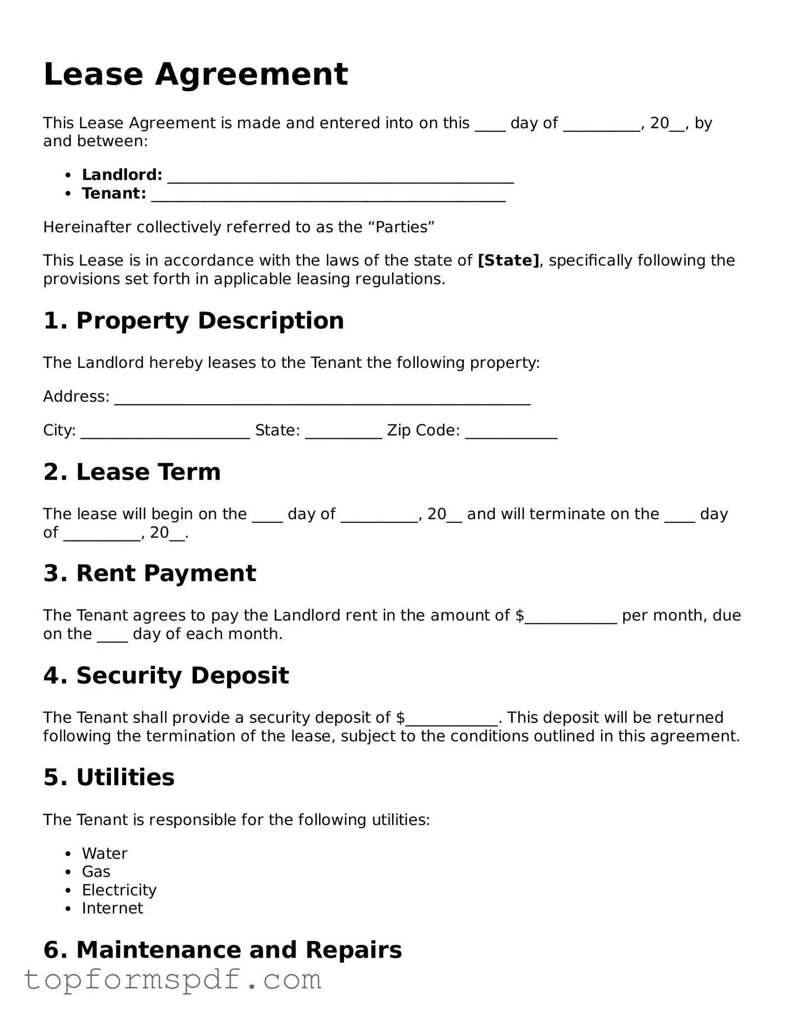 Legal Lease Agreement Form