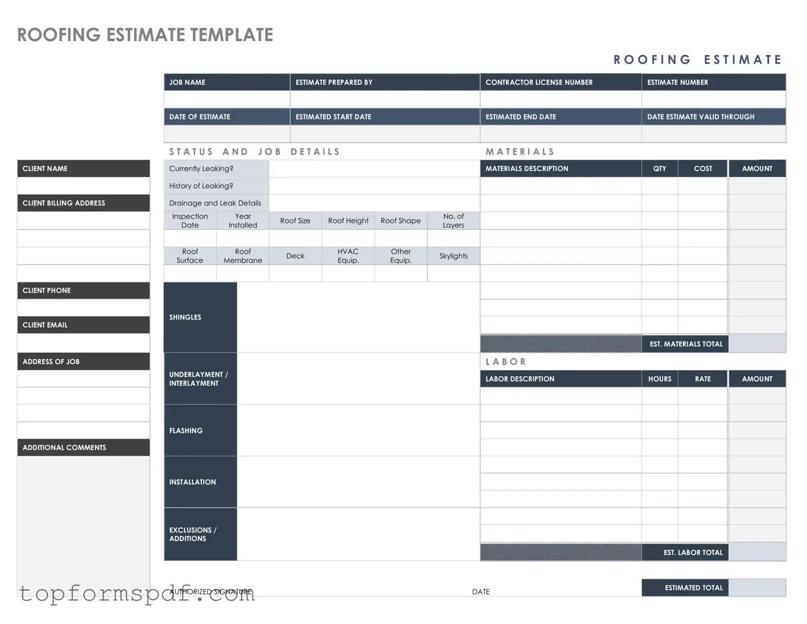 Roofing Estimate Template