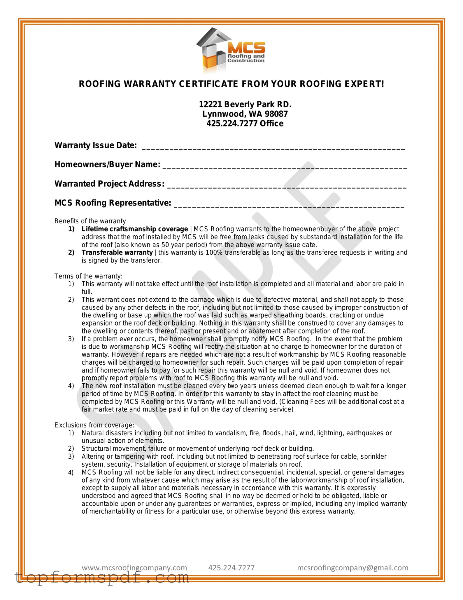 Roofing Warranty Certificate Template