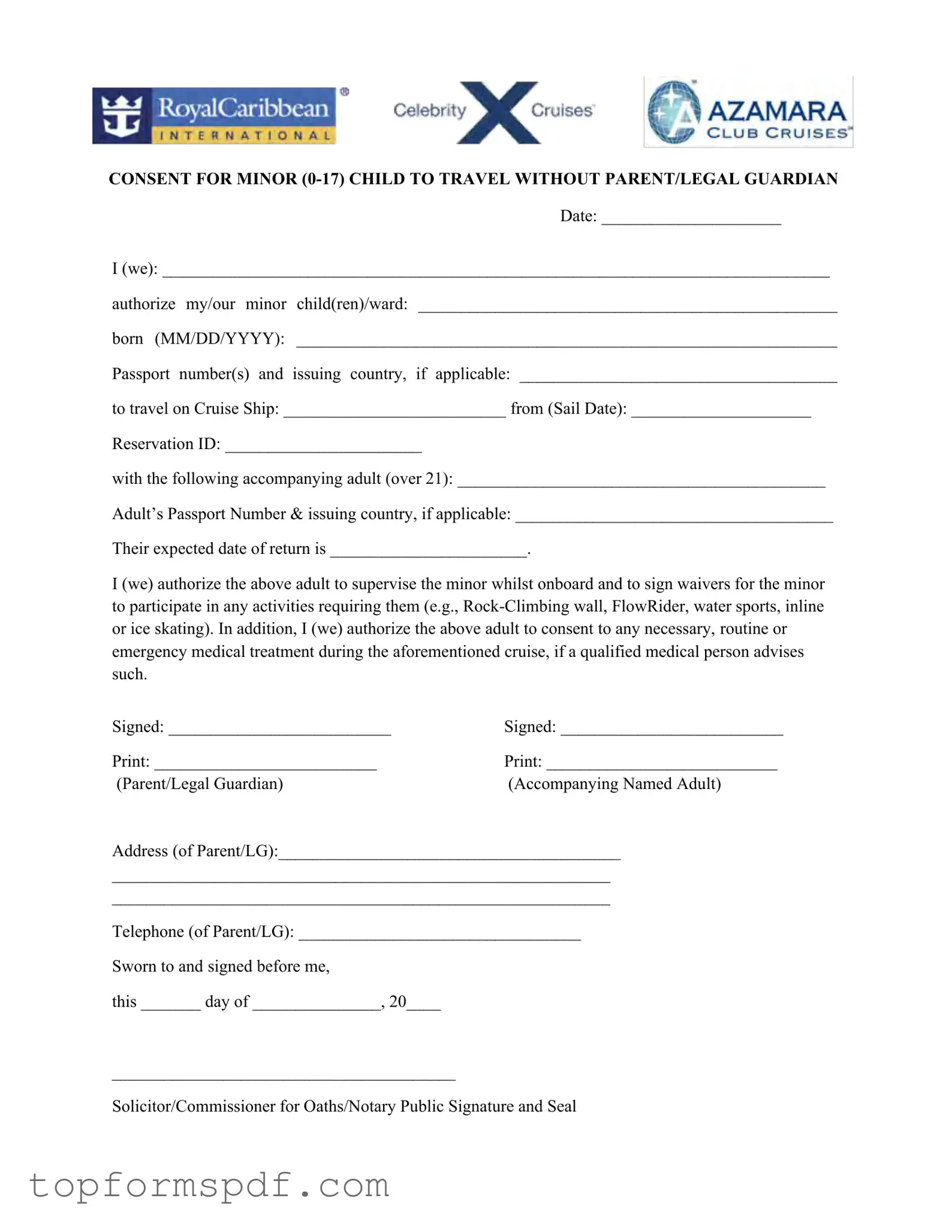 Royal Caribbean Parental Consent Template