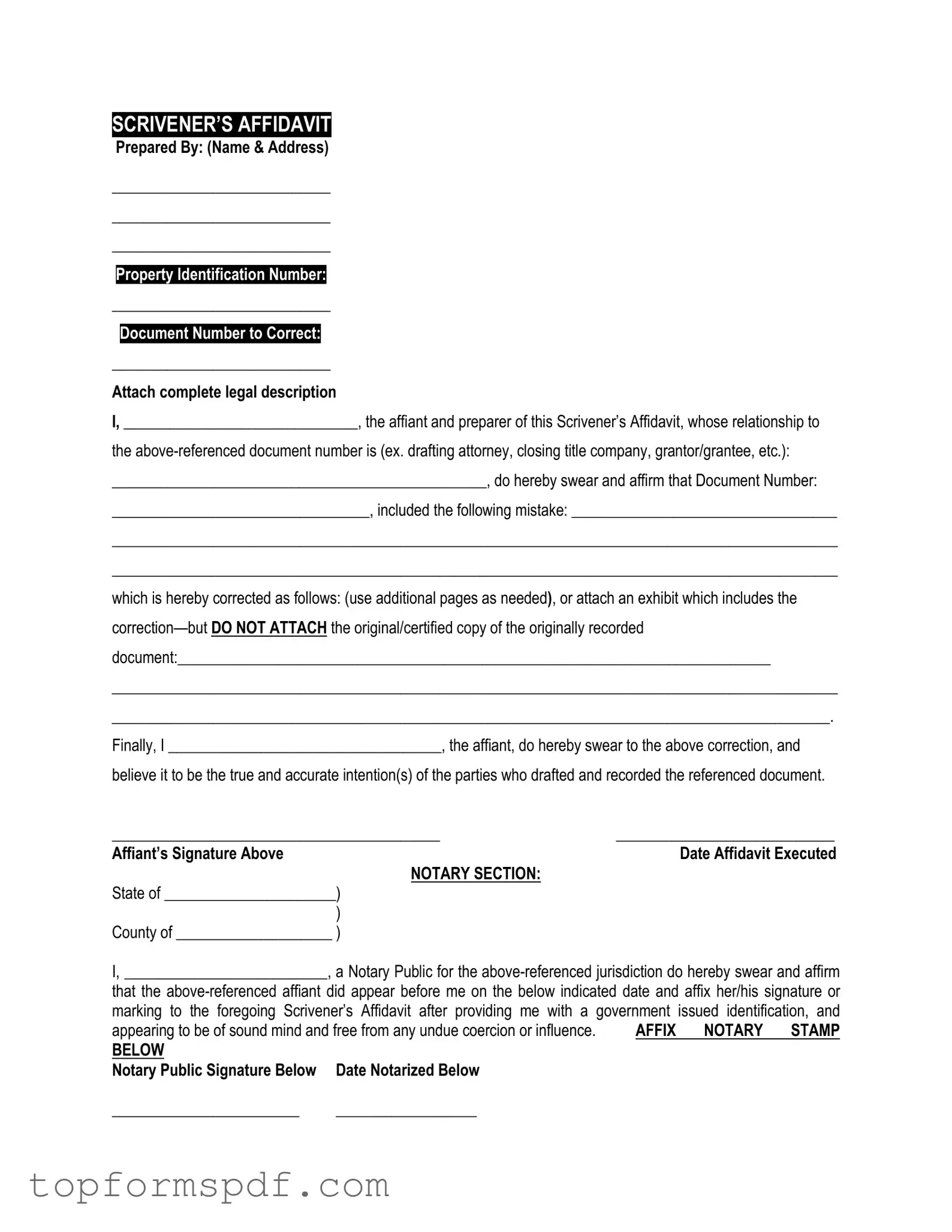 Scrivener's Affidavit Template